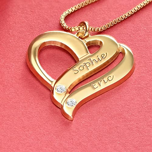Personalized Two Hearts Forever One Necklace with Birthstones or Diamonds - Custom Name Jewelry for Women, Dainty Gift for Her - Perfect for Mother's Day, Christmas, Birthday & Anniversary - Elegant Everyday Wear & Special Occasion Jewelry