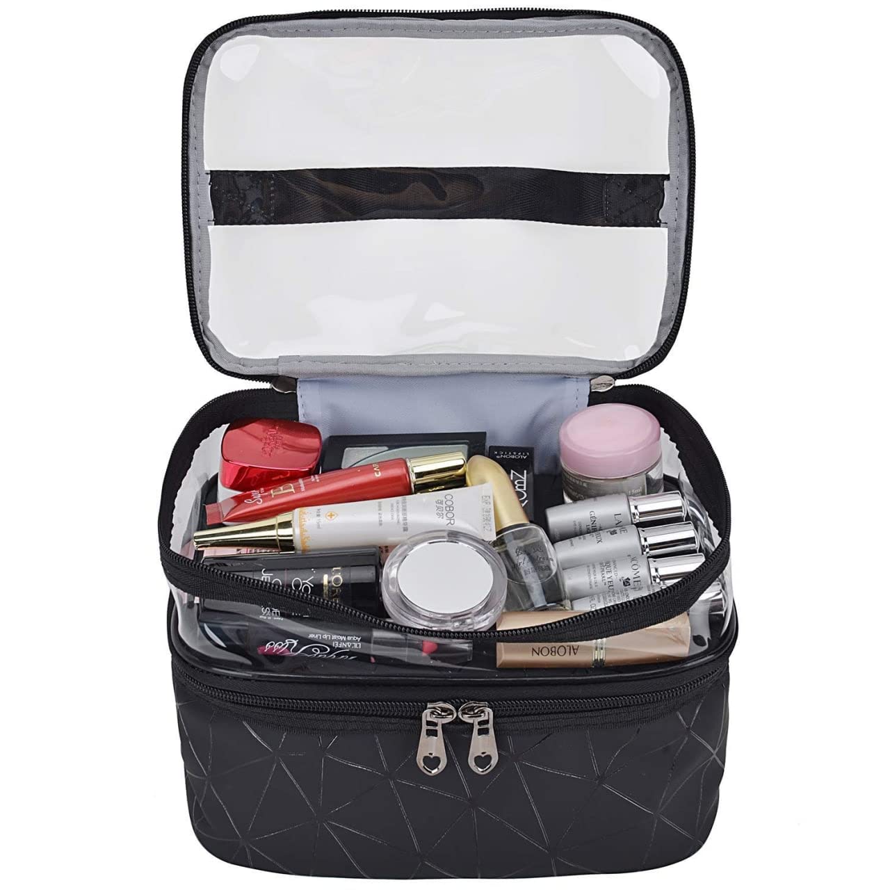 Dherik Tradworld Double Layer Waterproof Cosmetic Bag Organizer - Travel Makeup Pouch for Women & Girls - Perfect for Toiletries, Cosmetics, Jewelry Storage - Ideal for Travel, Gym, Beach & Daily Use
