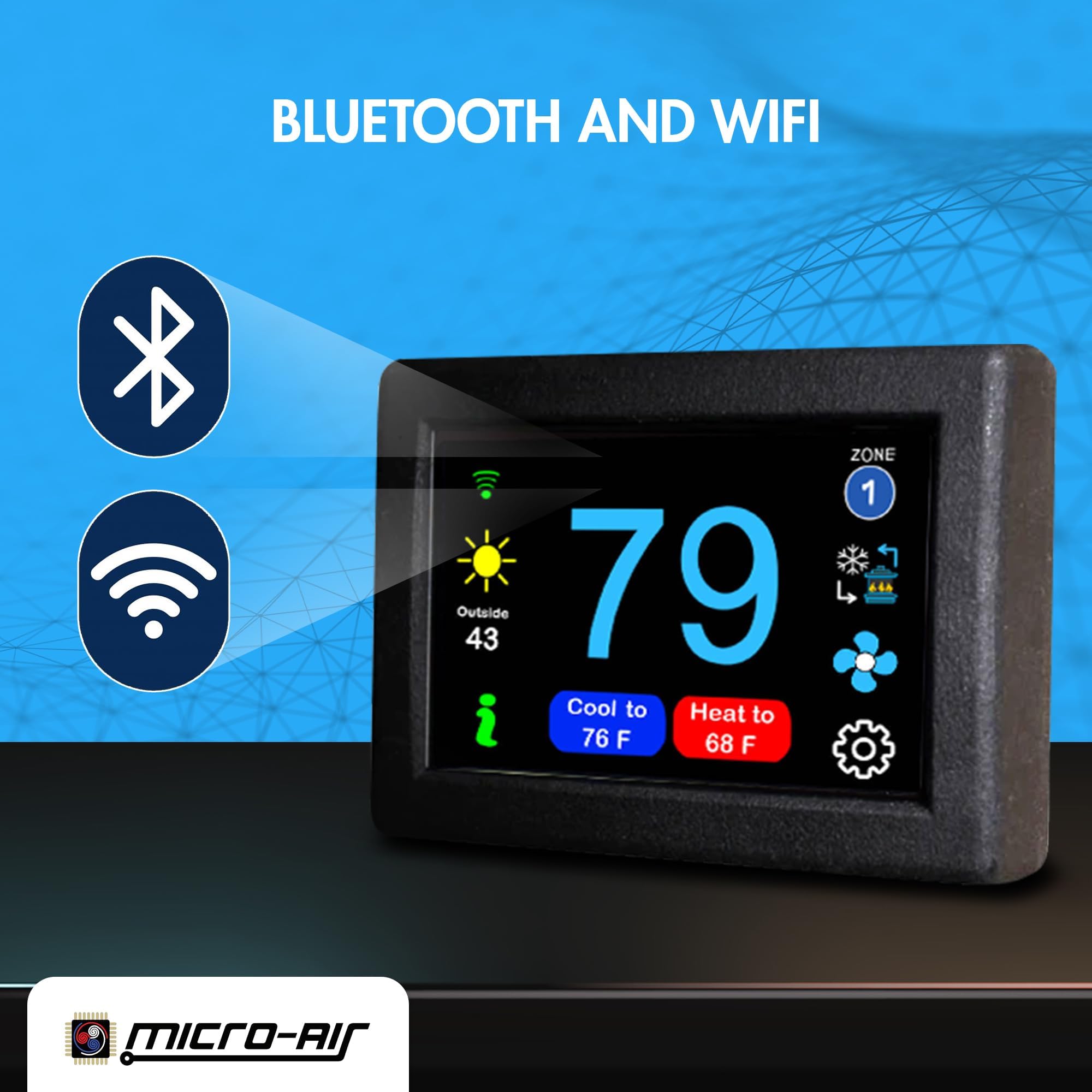 MICRO-AIR EasyTouch RV Touch Screen Thermostat with WiFi & Bluetooth - Smart Programmable Thermostat for RV Air Conditioner & Heating System - Compatible with Coleman HVAC (355C Black) - Perfect for Camping, Road Trips & RV Living