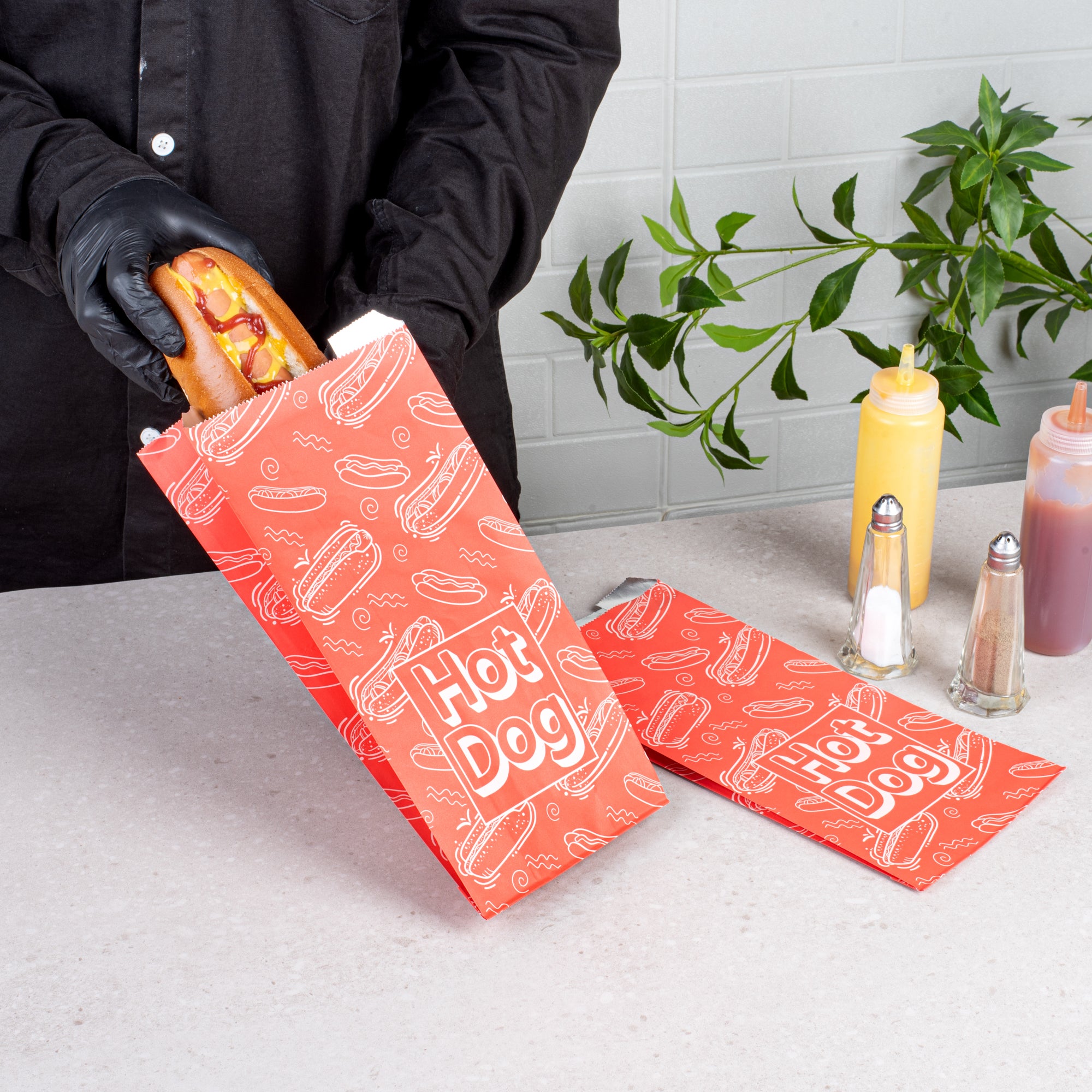 Red Printed Hot Dog Foil Bags - 5.5 x 3.25 x 12 Inches (100 Count) | Food Safe, Grease Resistant | Perfect for Food Trucks, Concessions & Party Catering