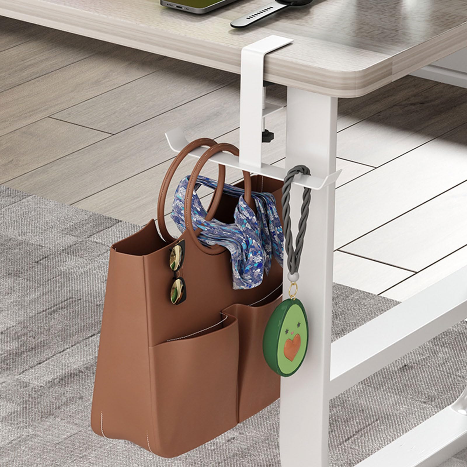 Black Adjustable Foldable Purse Hook for Table & Desk - Portable Handbag Hanger, Under Desk Backpack Holder - Perfect for Restaurants, Offices & Home Use
