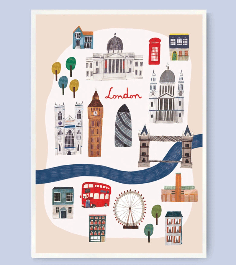 Premium A4 London Art Print by Daria Solak - Vintage Cityscape Illustration - Perfect for Home Decor, Office Wall Art & Gift Giving