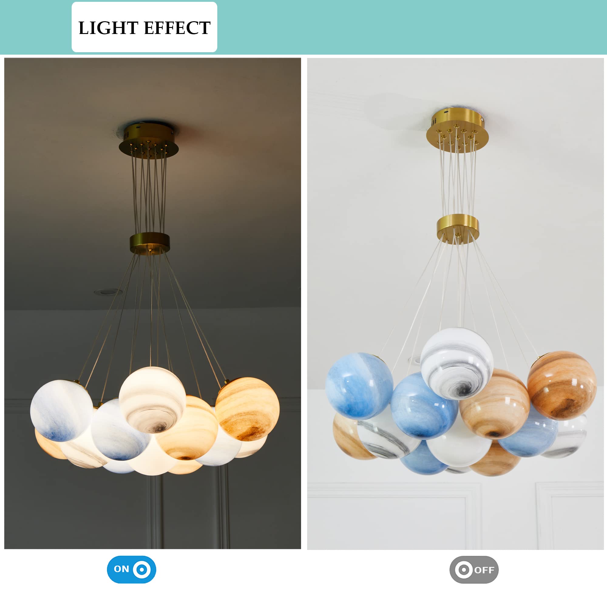 Unique Planet Chandelier - Bubbles Ball Shape Glass Pendant Light Fixture - 7-Light Decorative Ceiling Chandelier for Dining Room, Bedroom & Living Room Lighting