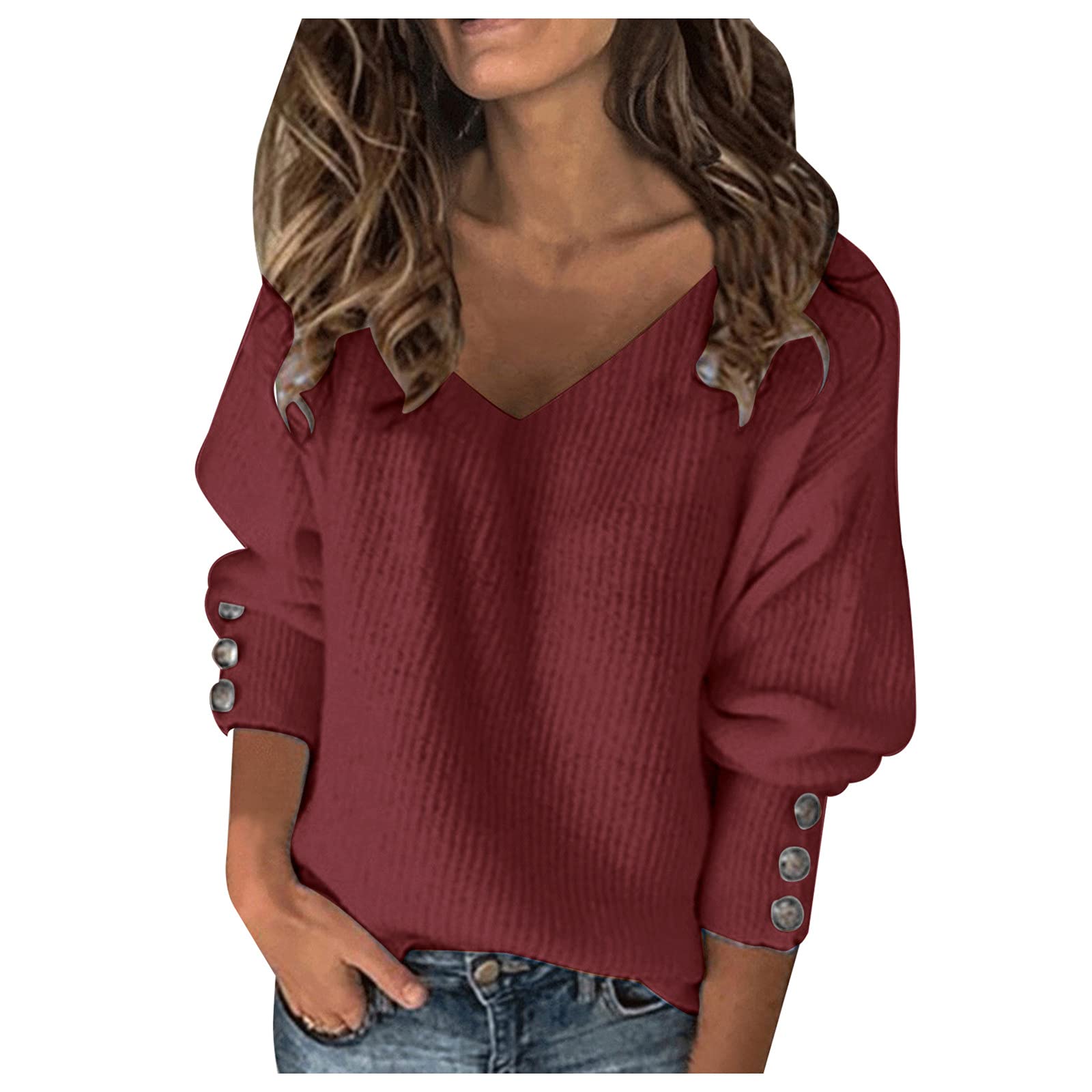 Women's V-Neck Lantern Long Sleeve Blouse - Hollow Out Casual Shirt Tops Plus Size Workout Tops for Women | Office Wear, Date Night & Gym Outfits