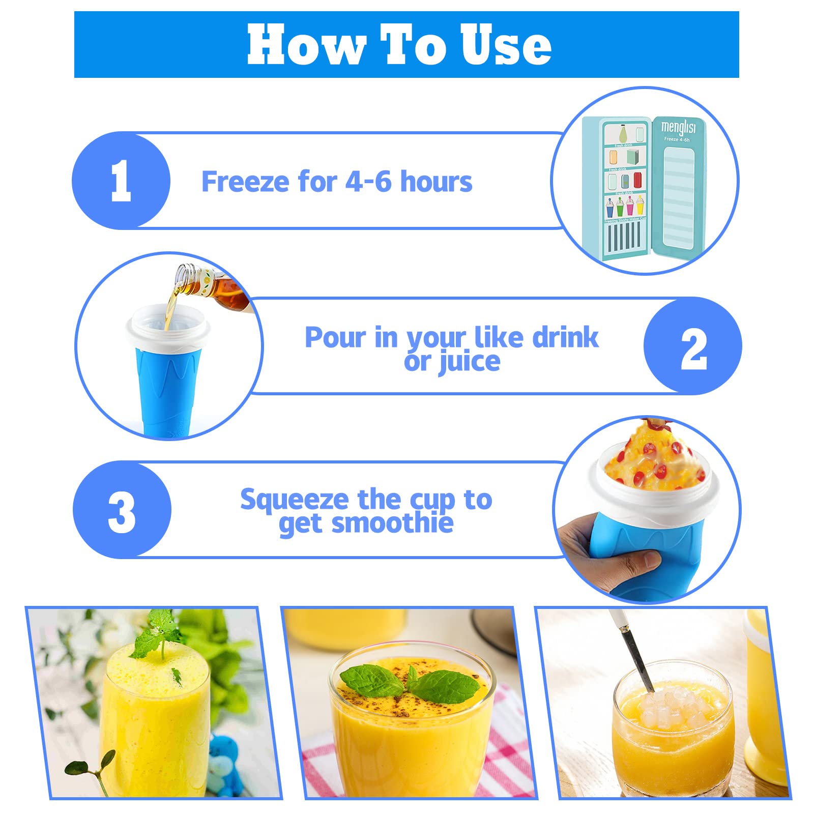 QwayHome 2PC Slushie Maker Cups - DIY Frozen Magic Slushy Cups with Double Layer Silica Gel, Quick Cooling Smoothie & Ice Cream Maker for Homemade Milk Shakes (Yellow+Pink) - Perfect for Summer Parties, Kids Treats & Backyard BBQs