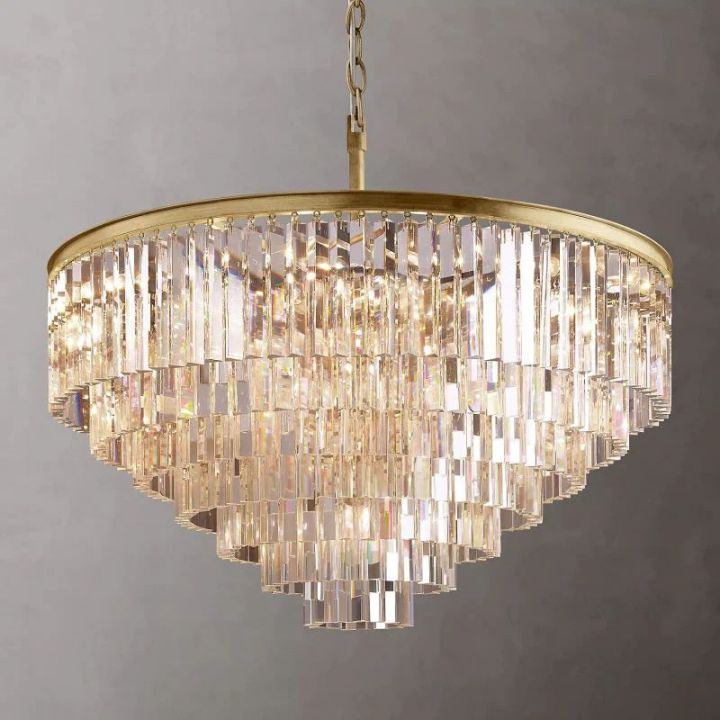 Vintage 1920s Art Deco Round Crystal Chandelier - 44 Inch Antique Style Ceiling Light Fixture for Dining Room, Living Room & Bedroom Decor