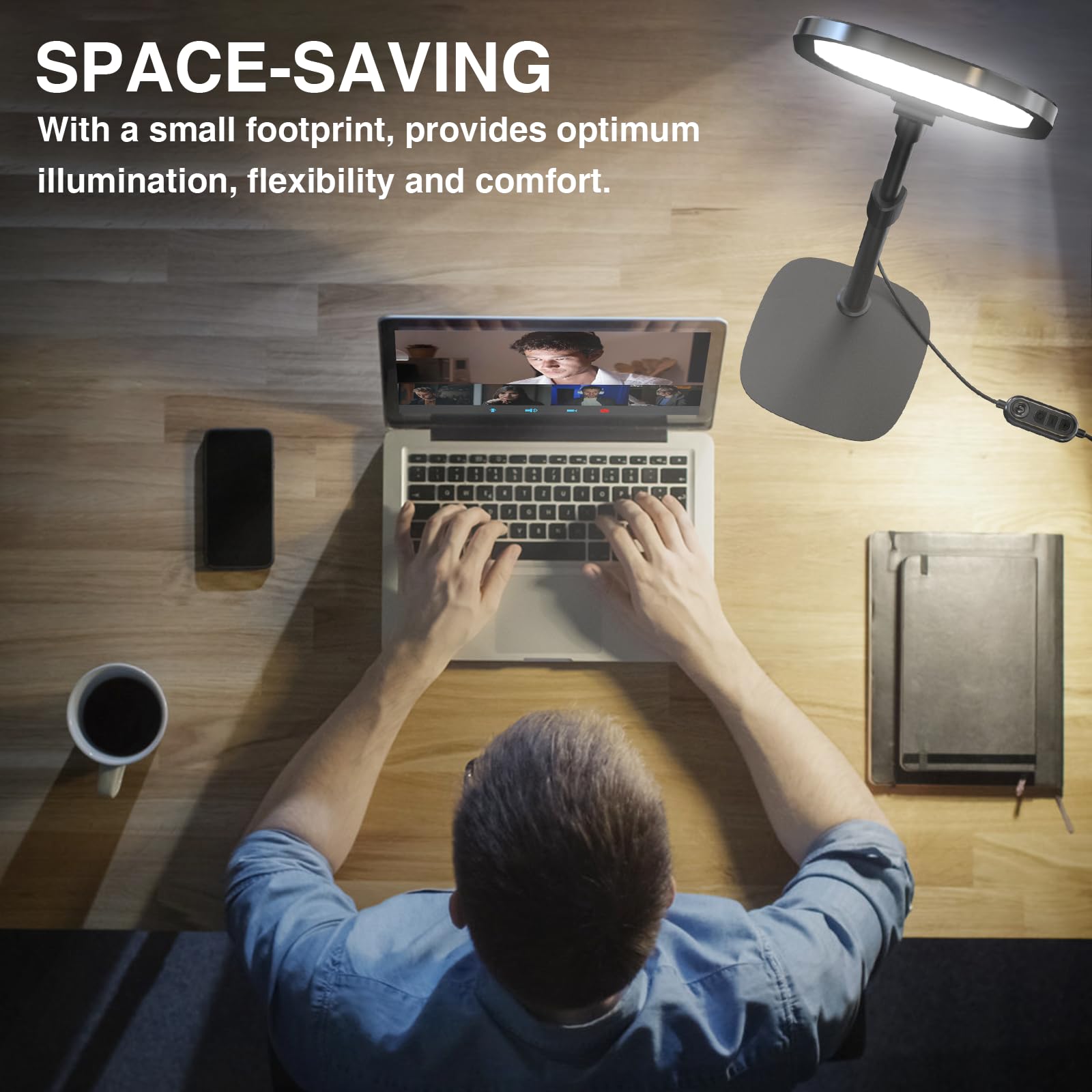 Professional Video Conference Lighting for Zoom Meetings - Adjustable Desk Lamp with 30 Light Modes & Memory Function - Perfect for Home Office, Streaming, Drawing & Online Classes - Flexible Ring Light with Stand for Optimal Lighting Setup