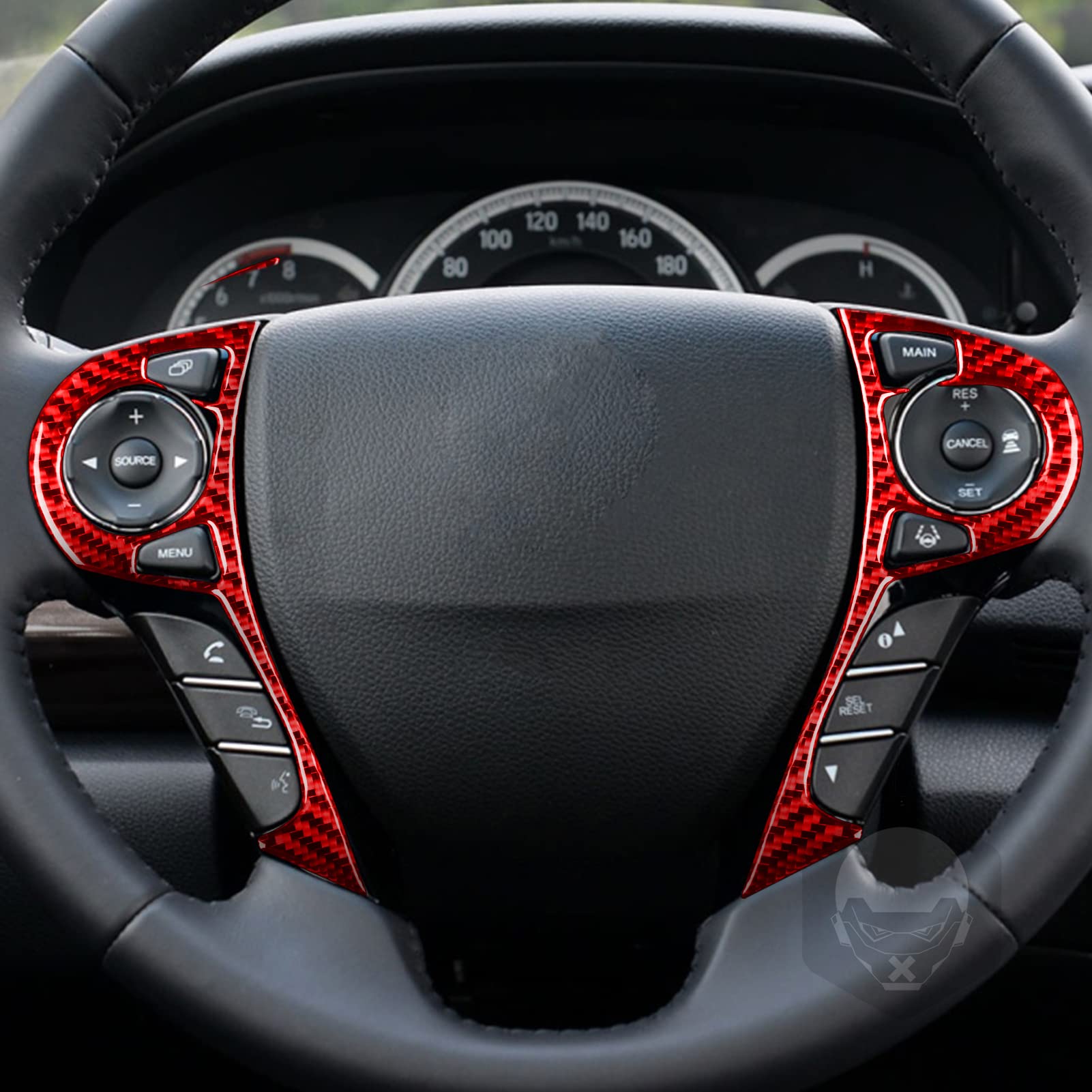 Premium Real Carbon Fiber Steering Wheel Button Cover Trim - Compatible with Honda Accord 2013-2017 Models - Interior Car Accessories (Red) - Enhance Driving Comfort & Style for Daily Commute & Road Trips