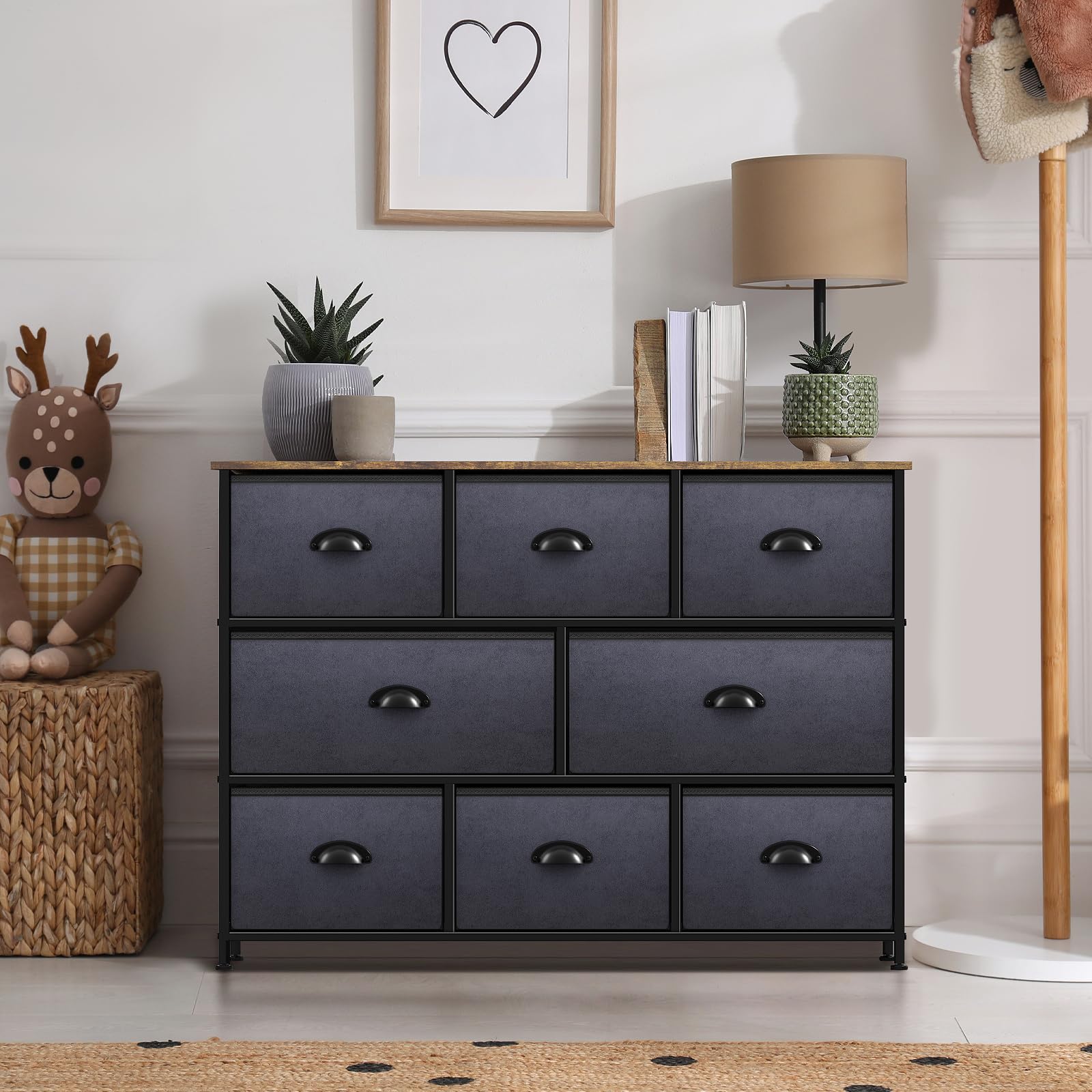 Sorbus 8-Drawer Dresser Organizer - Sturdy Steel Frame & Wood Top Chest with Easy Pull Fabric Bins for Clothes Storage | Perfect for Bedroom, Hallway, Living Room, Nursery & Closet Organization | Space-Saving Furniture for Small Apartments & Dorm Rooms