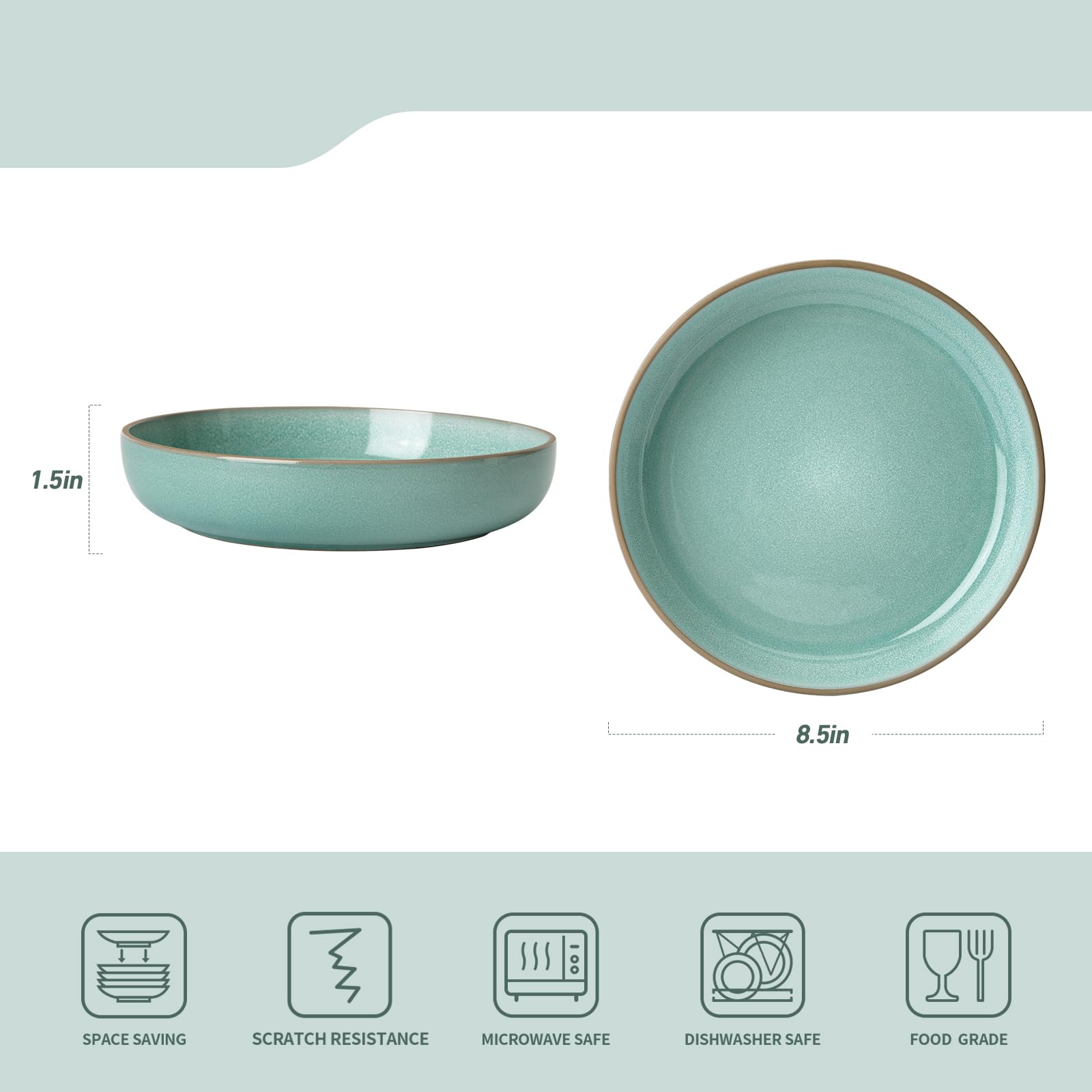 Famiware 4-Piece Nature Pasta Bowl Set - 8.5 Inch Ceramic Salad Bowls for Serving, Kitchen & Dining | Microwave & Dishwasher Safe | Perfect for Pasta, Salad, Soup & Desserts | Verdure Collection