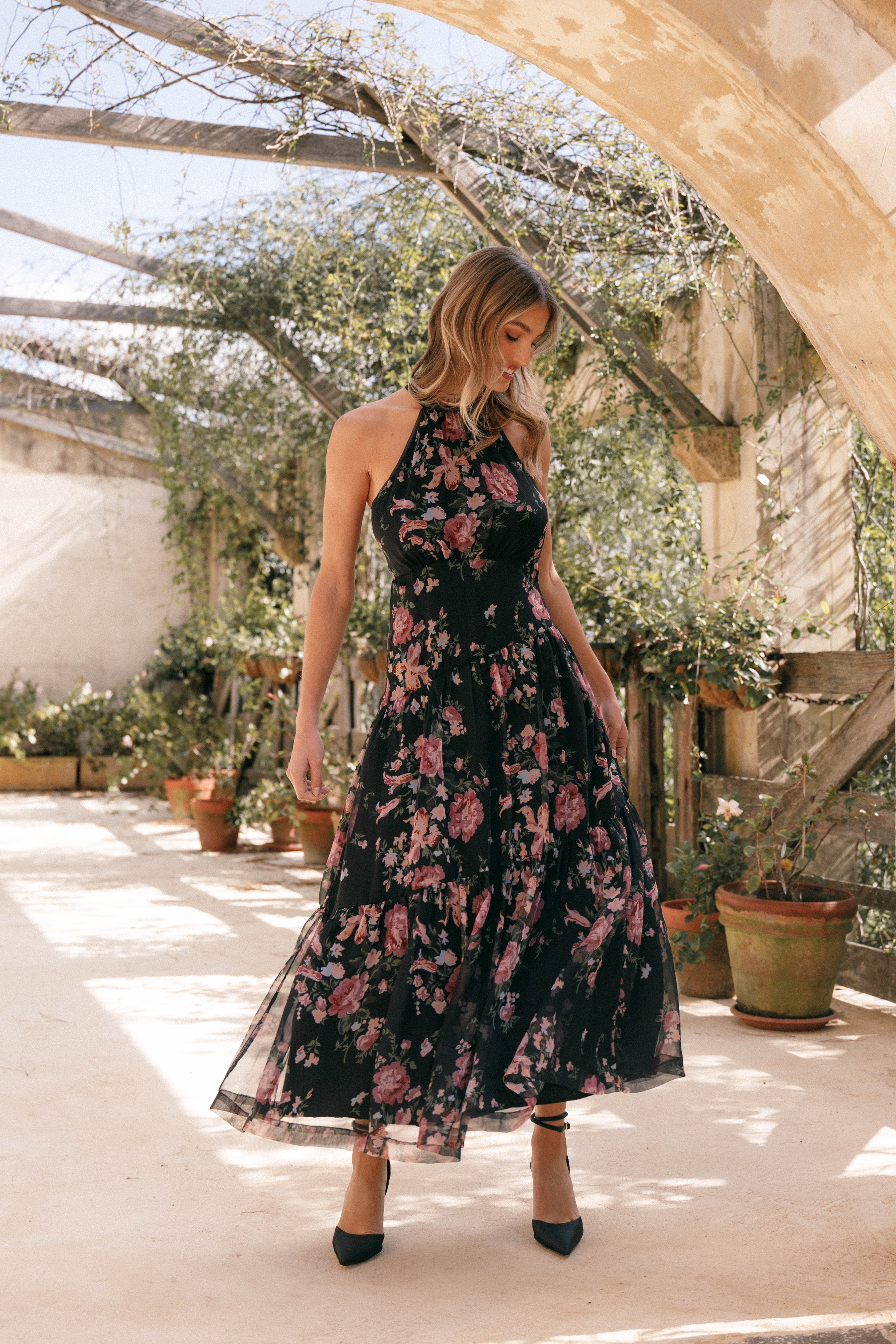 Eden Maxi Dress - Black Floral Print Long Summer Dress for Women | Beach Wedding, Vacation, Party Wear