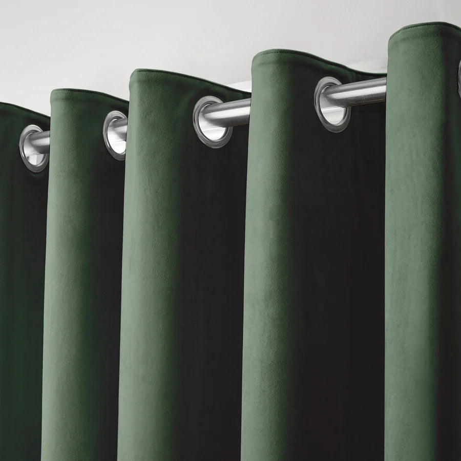 Laurence Llewelyn Bowen Montrose Eyelet Curtains in Bottle Green - Elegant Window Treatments for Living Room & Bedroom Decor