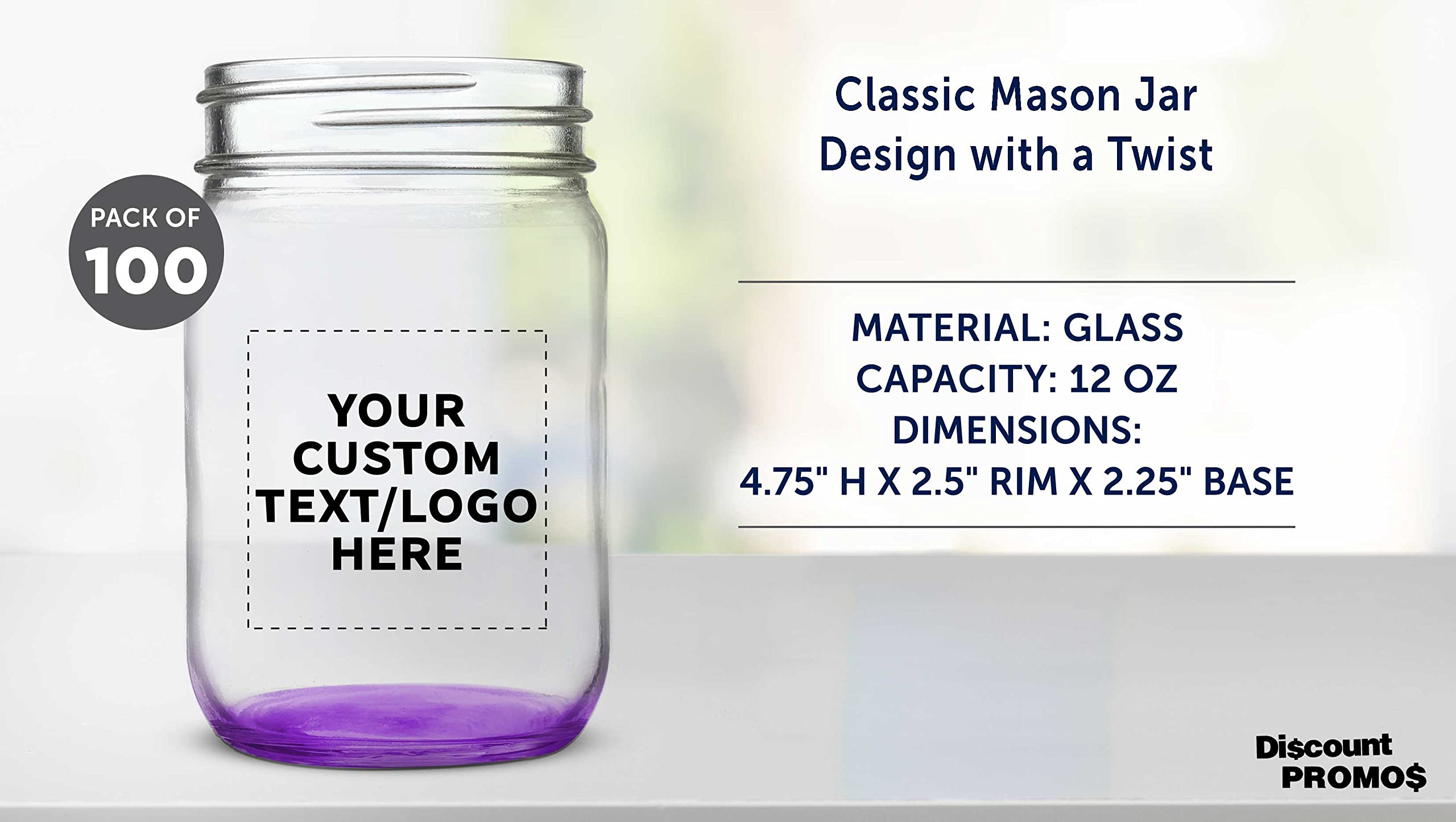 100-Pack 12oz Purple Mason Jars - Bulk Custom Glass Jars for Overnight Oats, Candies, Pickles & Spices Storage - Perfect for DIY Decor, Wedding Favors & Party Supplies