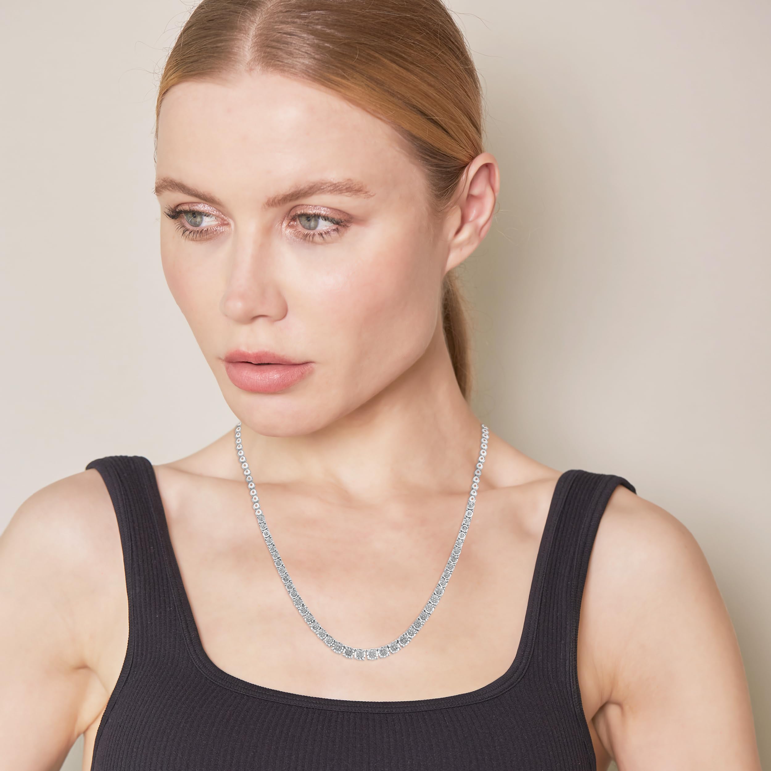 1/3 Carat Natural Diamond Tennis Necklace in Sterling Silver - 18 Inch | Round Cut Bezel Set Diamond Necklace for Women | Elegant Fine Jewelry Gift with Box | Perfect for Weddings, Anniversaries & Special Occasions
