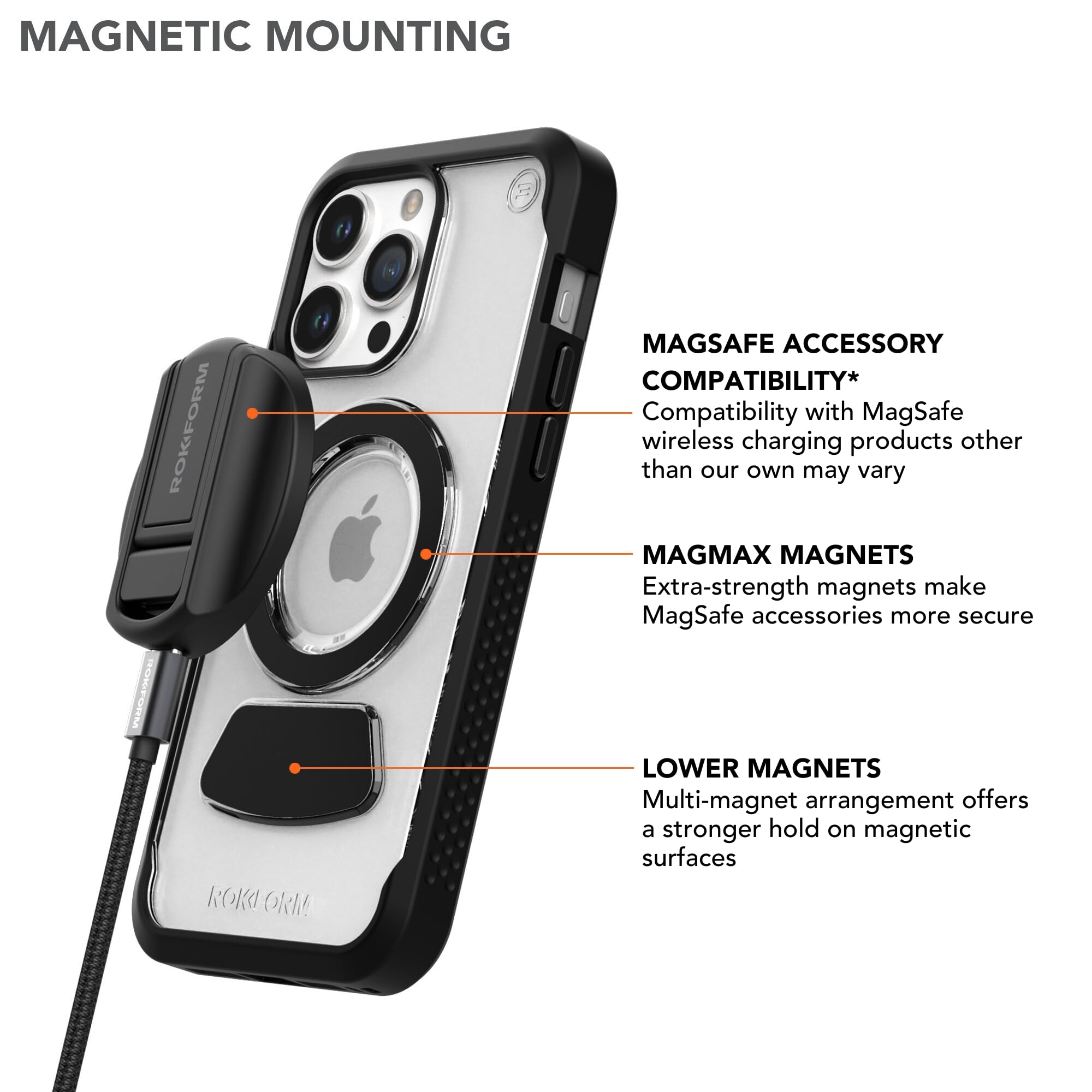 Rokform Clear Eagle 3 Series iPhone 15 Pro Max Case - Slim Dual Magnetic Drop Tested Armor for Everyday Protection & Active Lifestyles