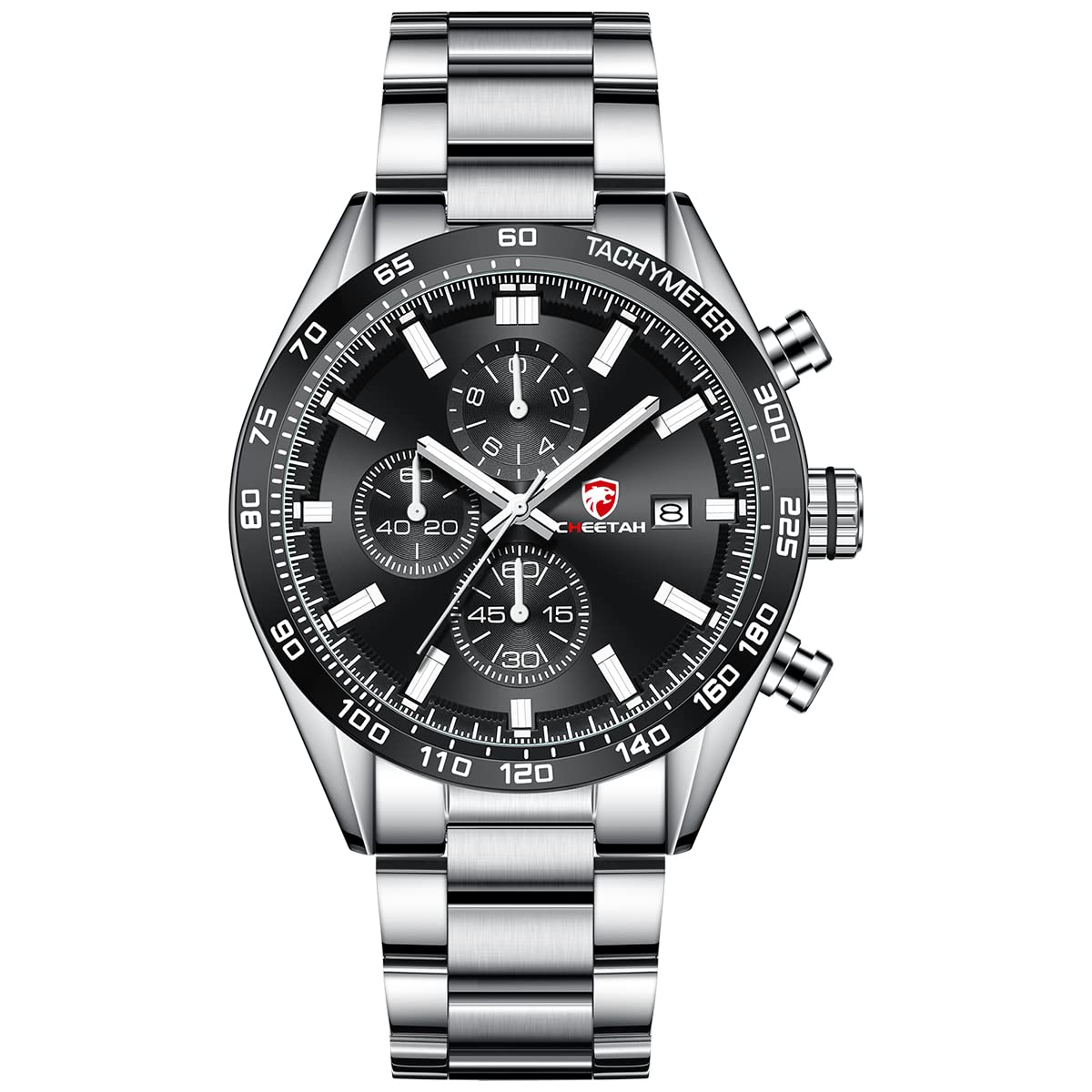 GOLDEN HOUR Men's Silver Stainless Steel Chronograph Quartz Watch - Stylish Dress & Casual Timepiece for Business, Parties & Everyday Wear