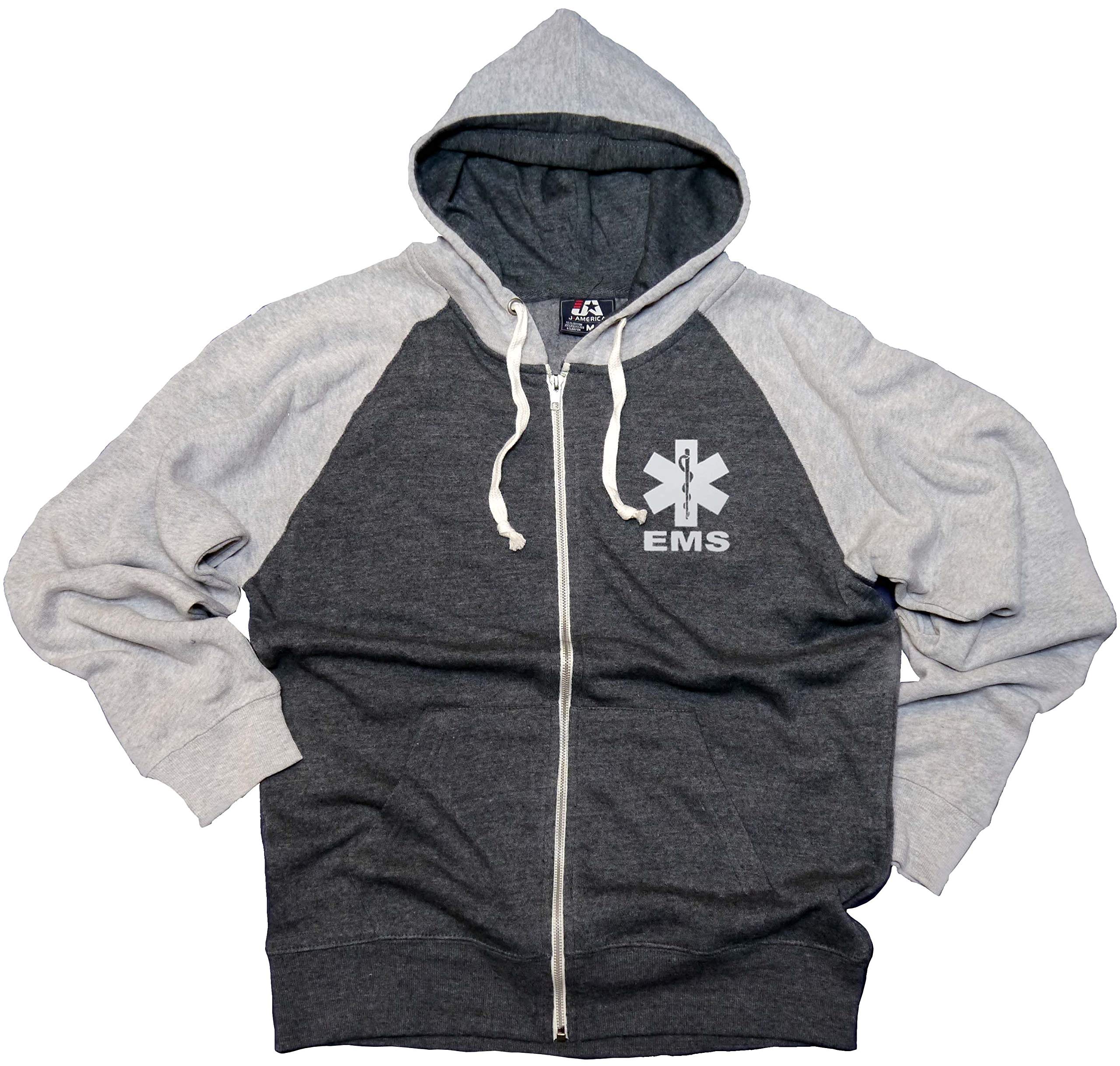 EMS Triblend Colorblock Zip-Up Fleece Hoodie with Reflective Decoration - Comfortable & Stylish Pullover for Outdoor Activities, Running, and Casual Wear