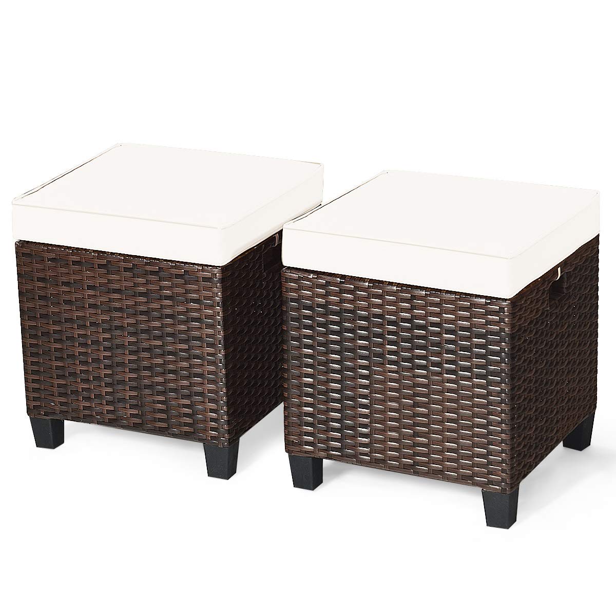2-Piece Outdoor Rattan Ottoman Set with Removable Cushions - Patio Footrest & Wicker Stool for Garden, Deck, and Poolside Relaxation