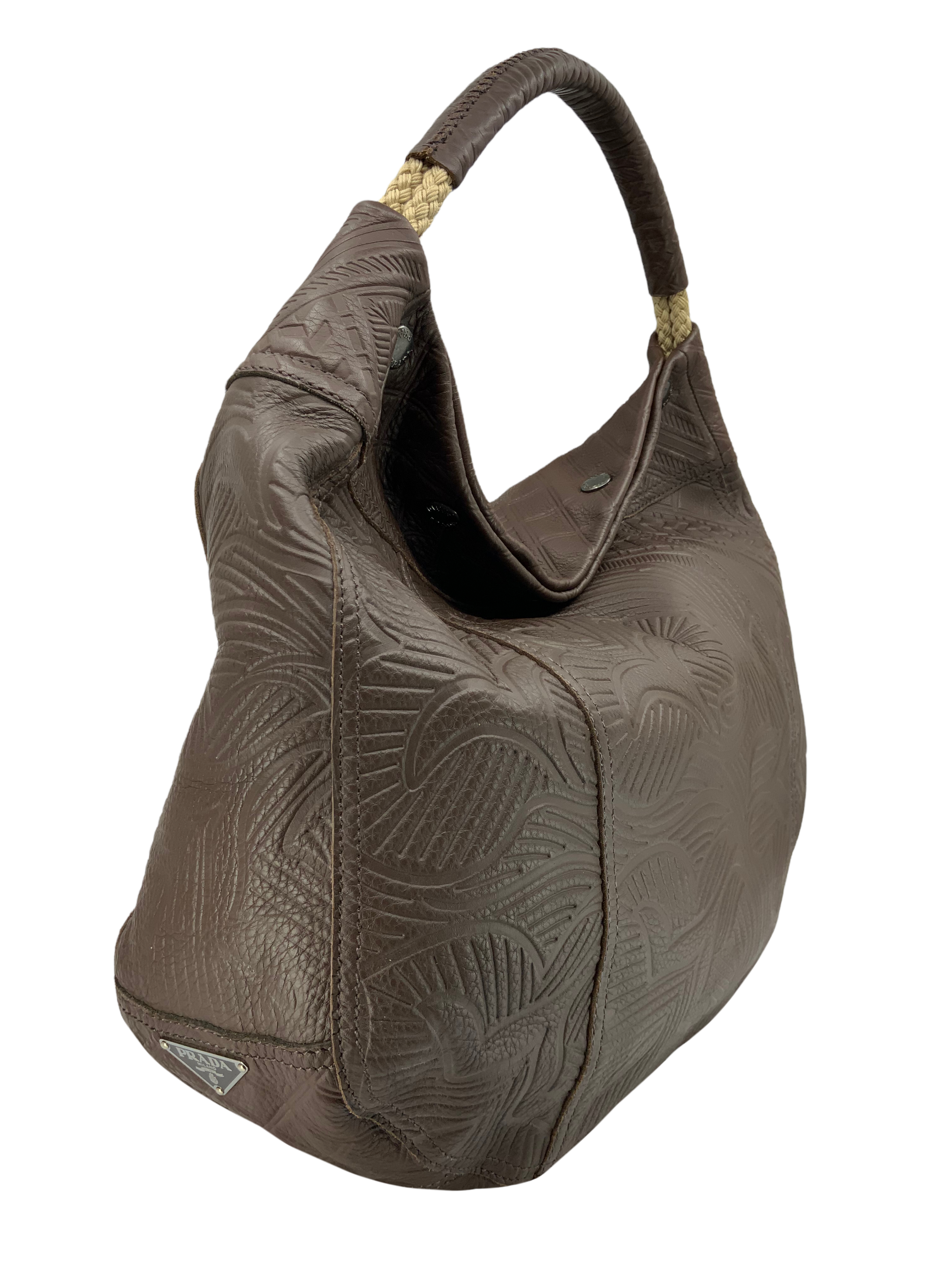 Prada Embossed Leather Large Hobo Bag for Women | Luxury Designer Handbag | Perfect for Work, Travel & Everyday Use