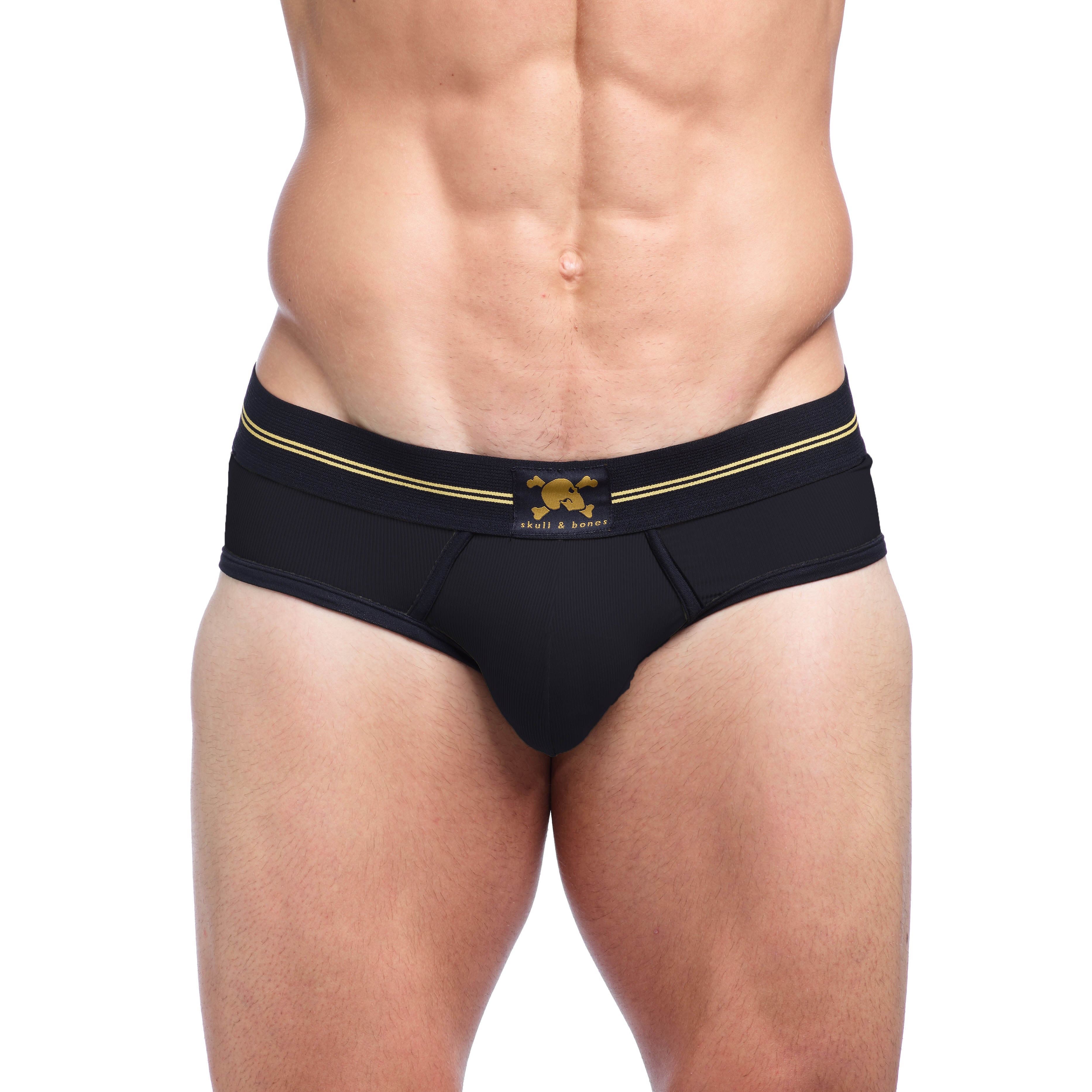 High-Performance Rib Brief Underwear for Men - Soft & Breathable Black Cotton Boxer Briefs - Perfect for Gym, Running & Everyday Comfort