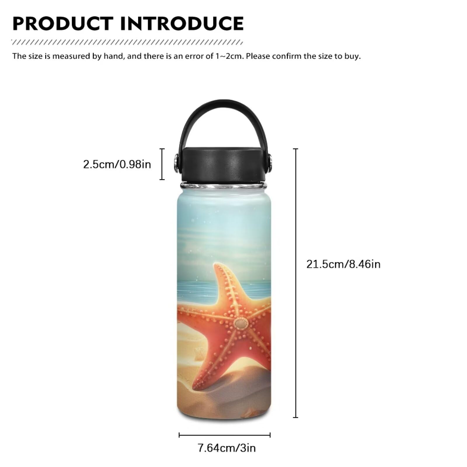 18oz Stainless Steel Insulated Water Bottle with Lid & Carry Loop - Leak Proof, BPA Free - Perfect for Beach, Gym, Sports & Outdoor Activities - Ideal for Men, Women & Kids