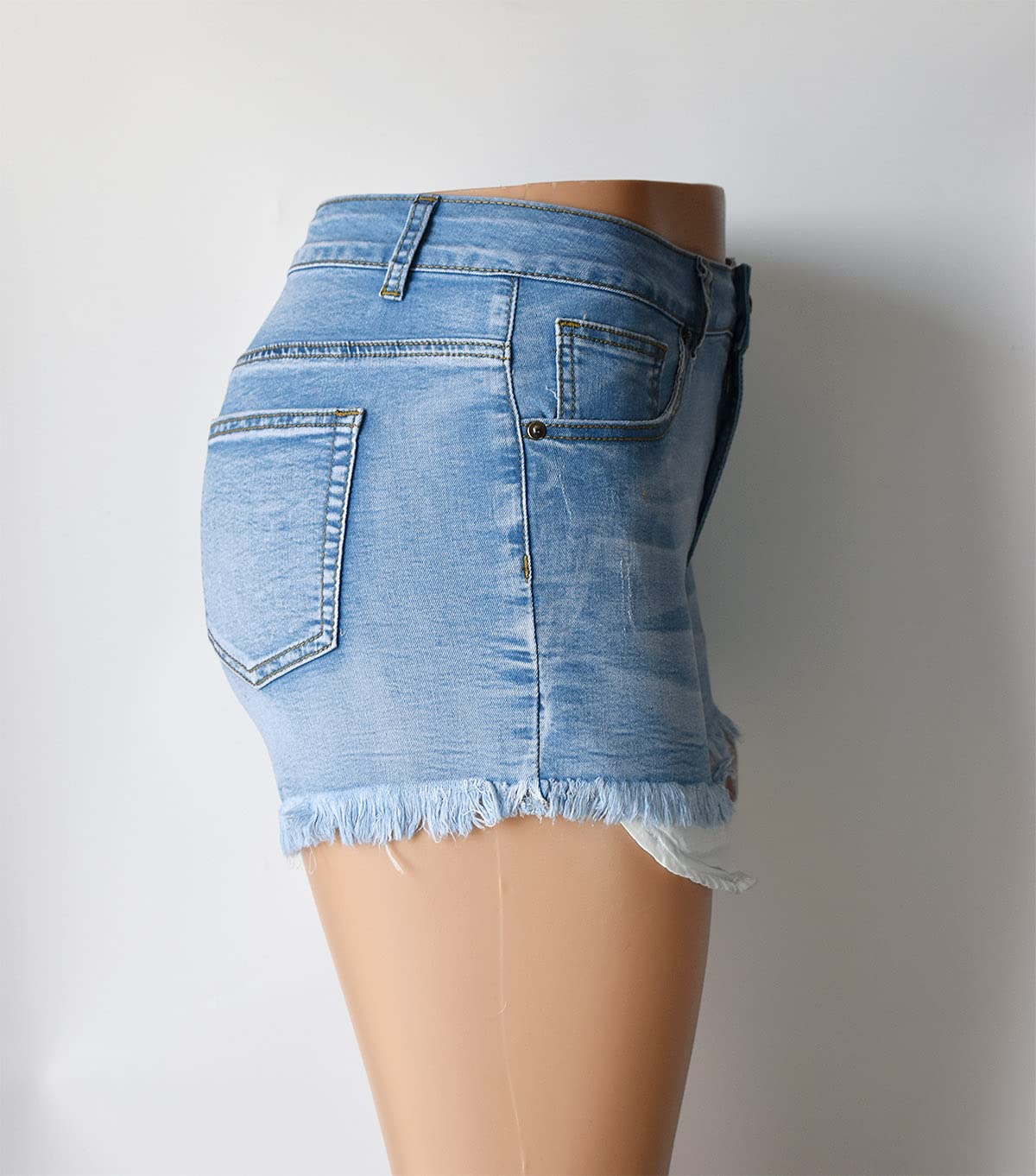 Aodrusa Women's Ripped Denim Shorts - Mid Rise Distressed Jeans for Curvy Fit | Body Enhancing Stretch Denim Cutoff Shorts | Perfect for Summer Outfits, Casual Wear & Street Style Fashion