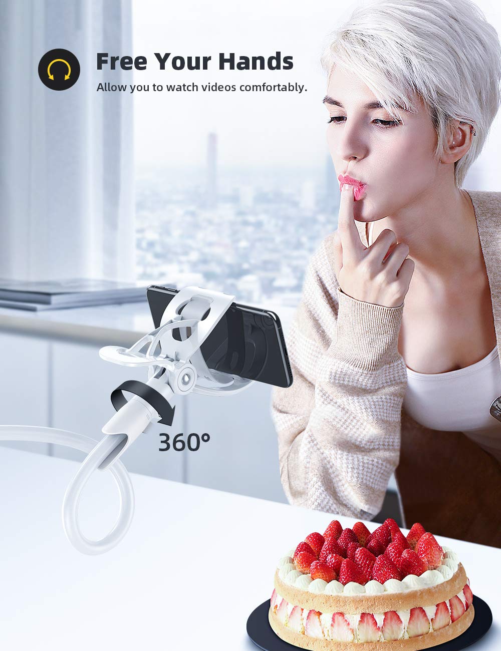 Lamicall Adjustable Gooseneck Phone Holder - Universal 4-7 Inch Smartphone Stand with Non-Slip Base & Flexible Arm - Perfect for Desk, Bedside, Office, Kitchen, and Video Calls