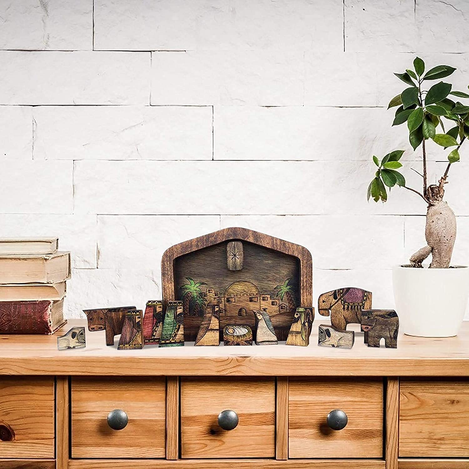Handcrafted Wooden Nativity Puzzle - Jesus Puzzle Statue with Pyrography Design, Religious Jigsaw Puzzle for Adults & Kids, Christmas Home Decor, Unique Birthday Gift (7.9