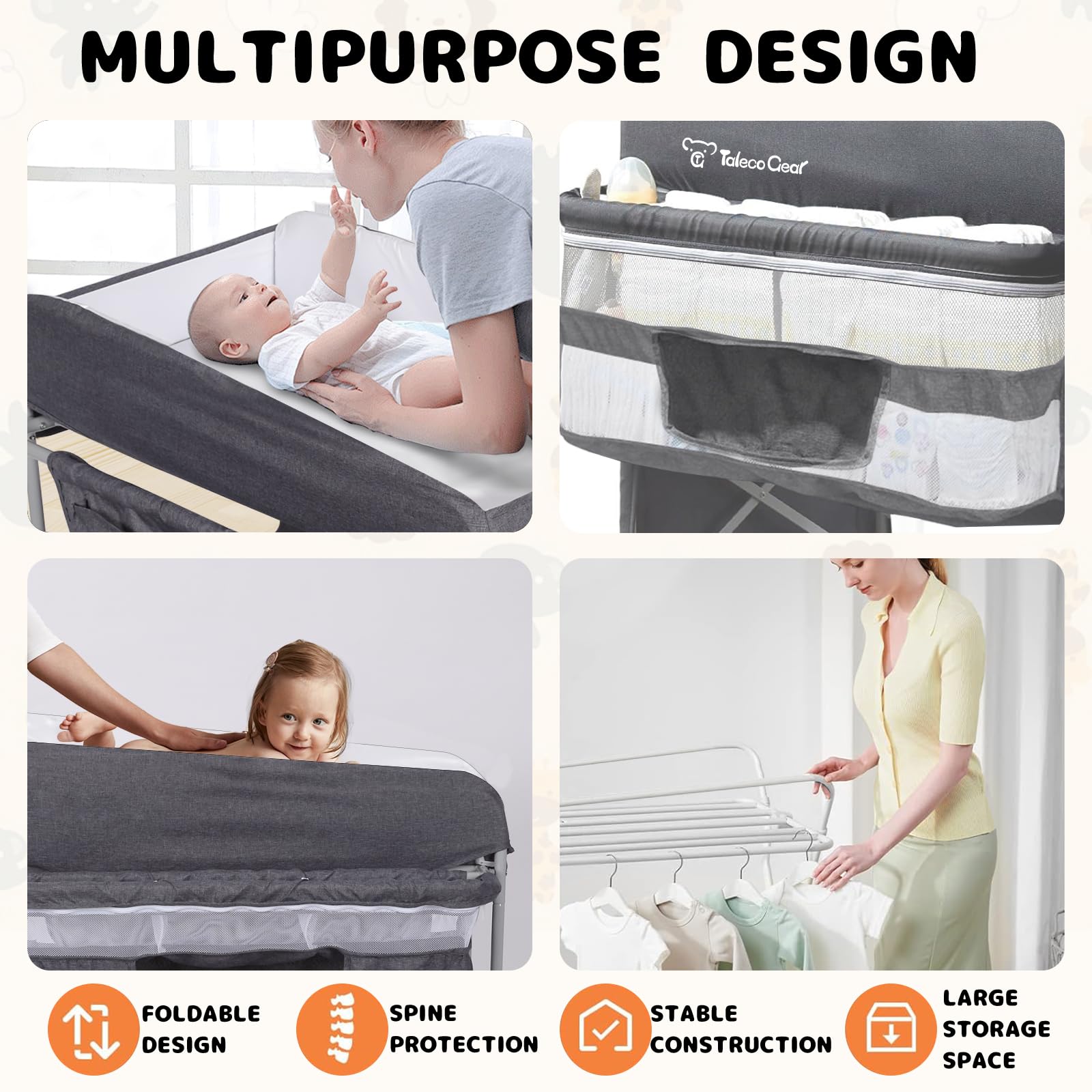 Portable Baby Changing Table with 2 Storage Baskets - Adjustable Height Foldable Changing Station Dresser - Waterproof Soft Pad for Newborns & Infants - Perfect for Nursery, Bedroom & Travel Use
