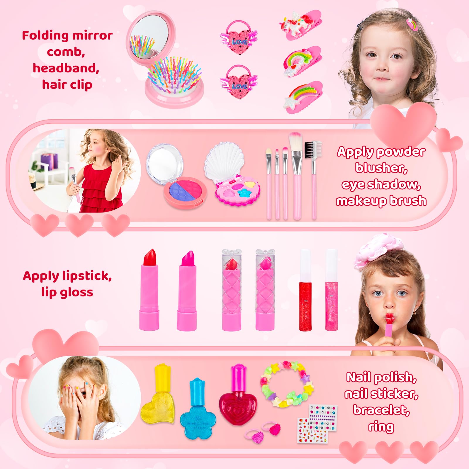 Beeyouk Kids Makeup Set - Princess Toy for Girls 3-9 Years - Washable & Safe for Playtime