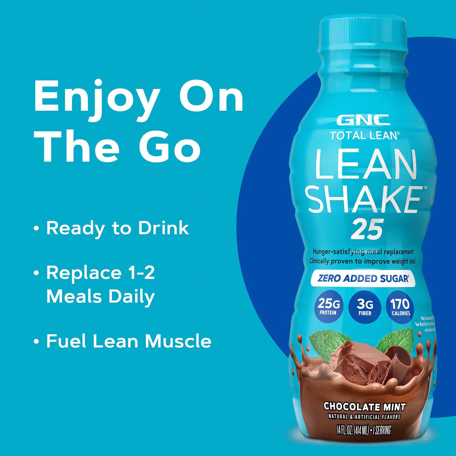GNC Lean Shake 25 Protein Shake - 25g Protein, Zero Added Sugar, Clinically Proven Weight Management & Meal Replacement, Ready-to-Drink Chocolate Mint Flavor (Pack of 12) - Perfect for Post-Workout Recovery, Weight Loss & Busy Lifestyle Nutrition