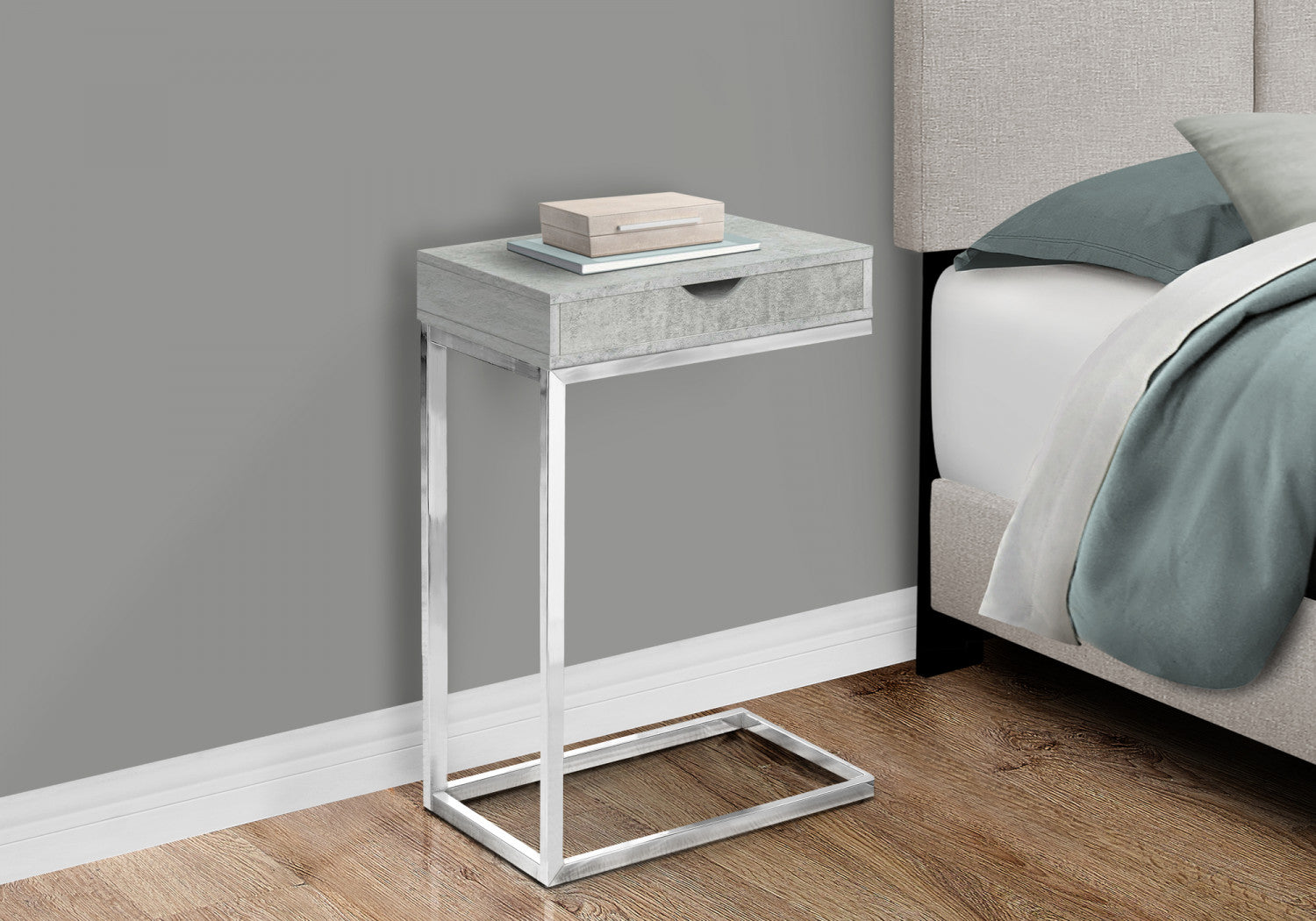 Modern Auron Side Table - Grey | Small End Table for Living Room, Bedroom & Office | Compact Nightstand with Sturdy Metal Frame & Wooden Top