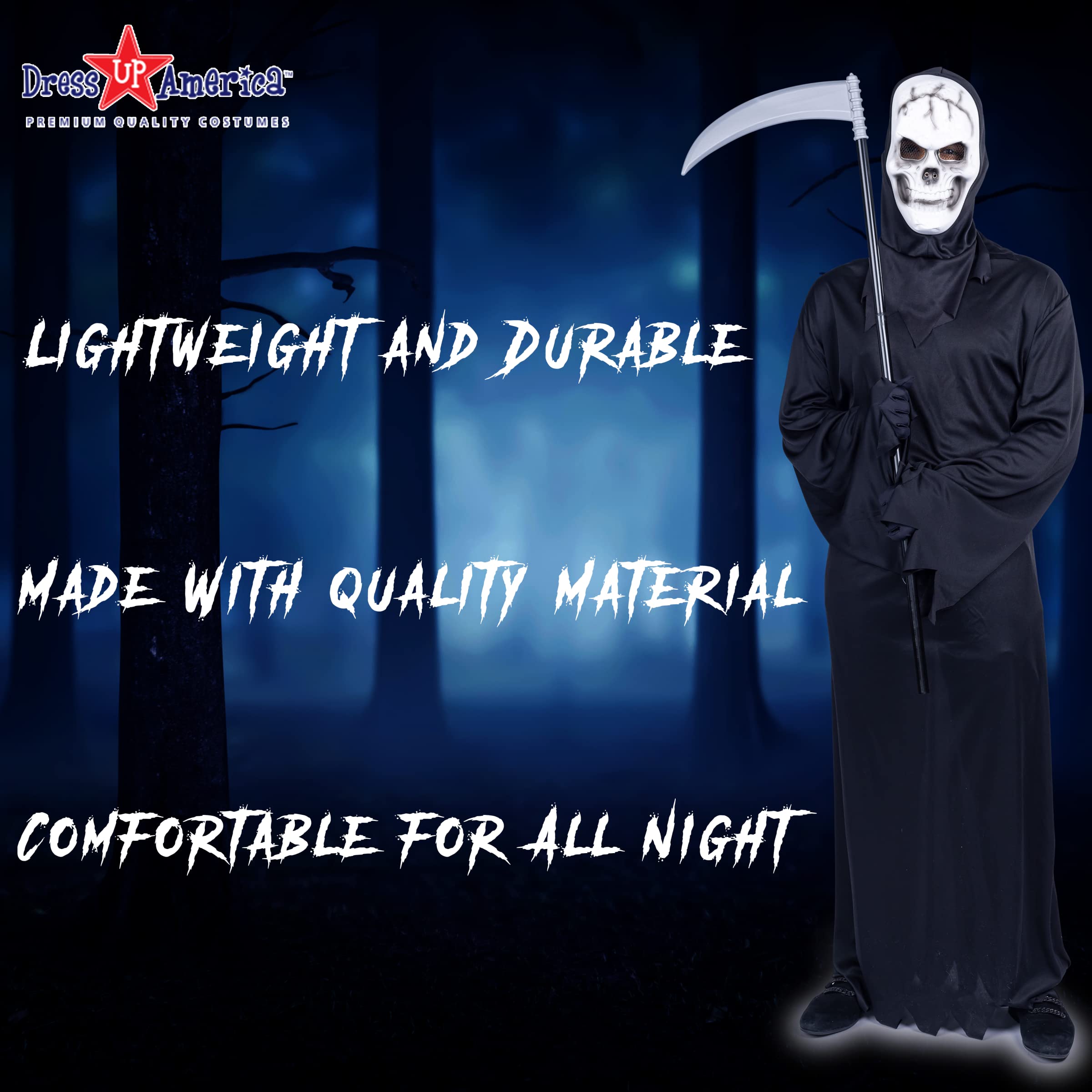 Grim Reaper Halloween Costume for Adults - Black Hooded Cloak with Scythe & Mask - Scary Halloween Outfit Set | Perfect for Halloween Parties, Cosplay & Horror Events