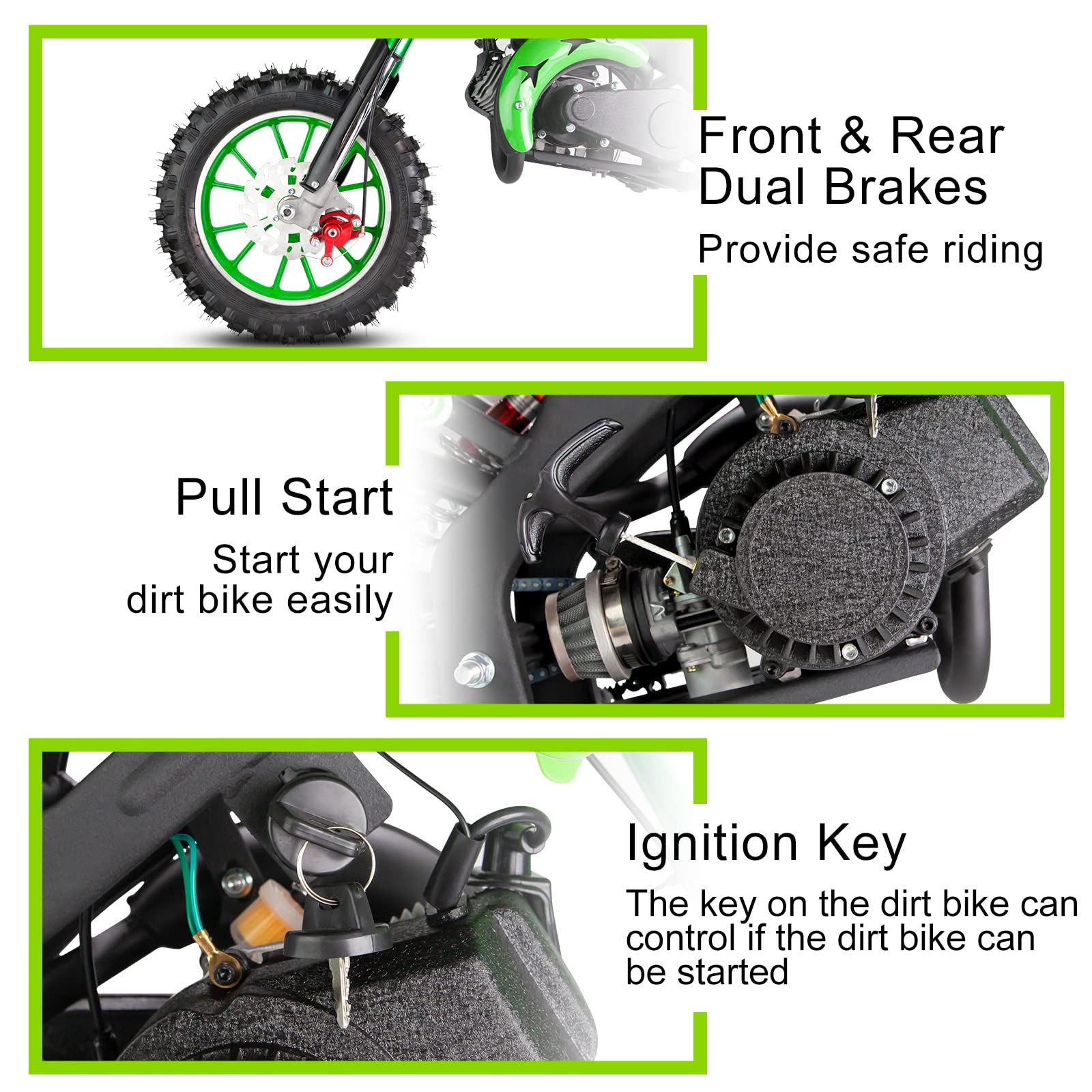 49cc Kids Dirt Bike - 2-Stroke Mini Pit Bike for Boys & Girls Ages 8-14 | Off-Road Gas Motorcycle in Green | Perfect Christmas Gift for Young Riders | Ideal for Backyard Trails, Off-Road Adventures & Beginner Motocross Training