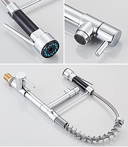 KORP Pull-Out Sprayer Kitchen & Bathroom Sink Faucet - Single Handle Deck Mount Mixer Tap with Dual Spout in Chrome/Gold - Perfect for Modern Kitchens & Bathrooms