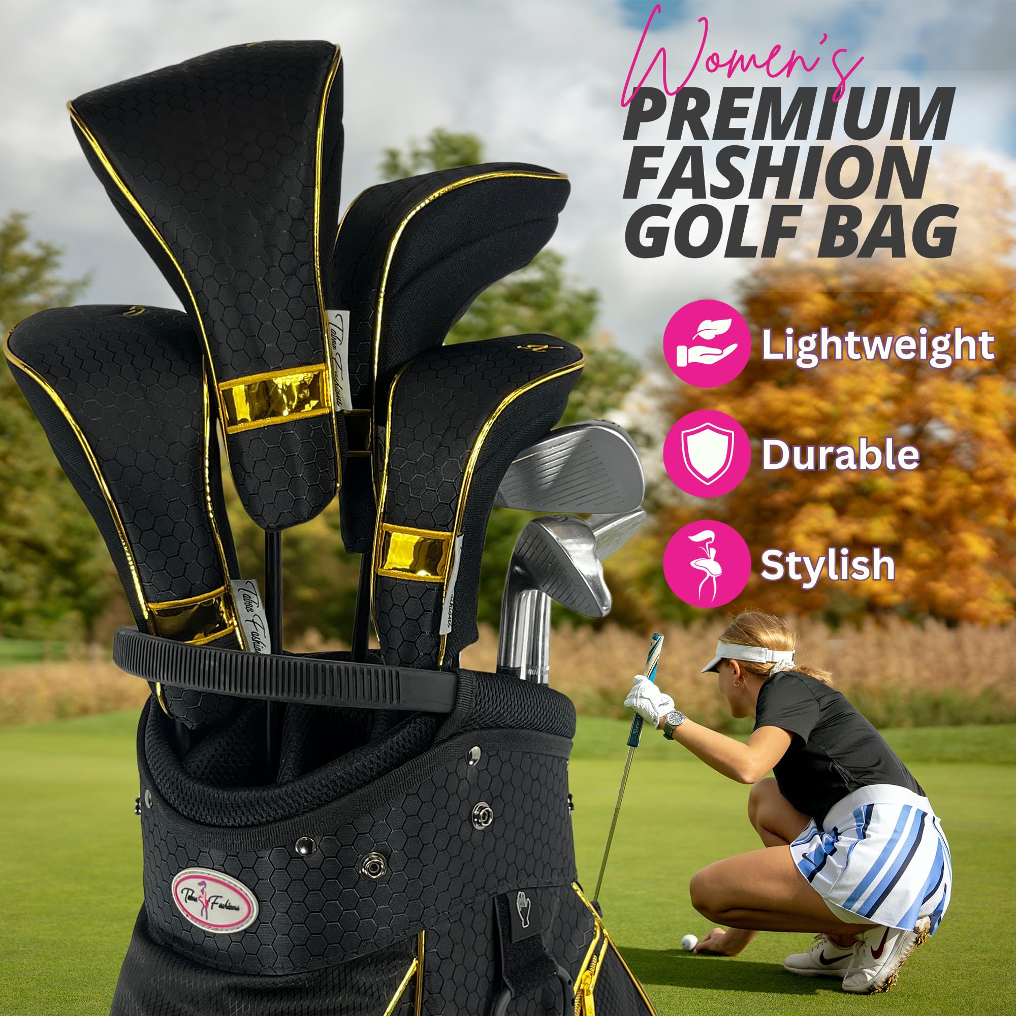 Lightweight Women's Golf Cart Bag - 14-Way Divider, 7 Zippered Pockets, Insulated Cooler & Rain Hood | Perfect for Ladies Golf Tournaments & Outdoor Practice