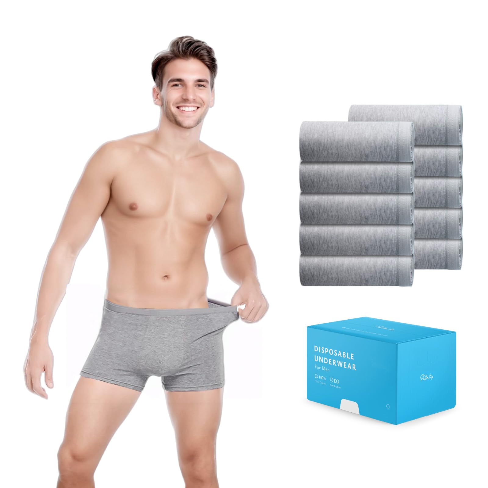 100% Cotton Men's Disposable Underwear - Breathable & Comfortable Grey Underwear for Travel, Hospital & Daily Use