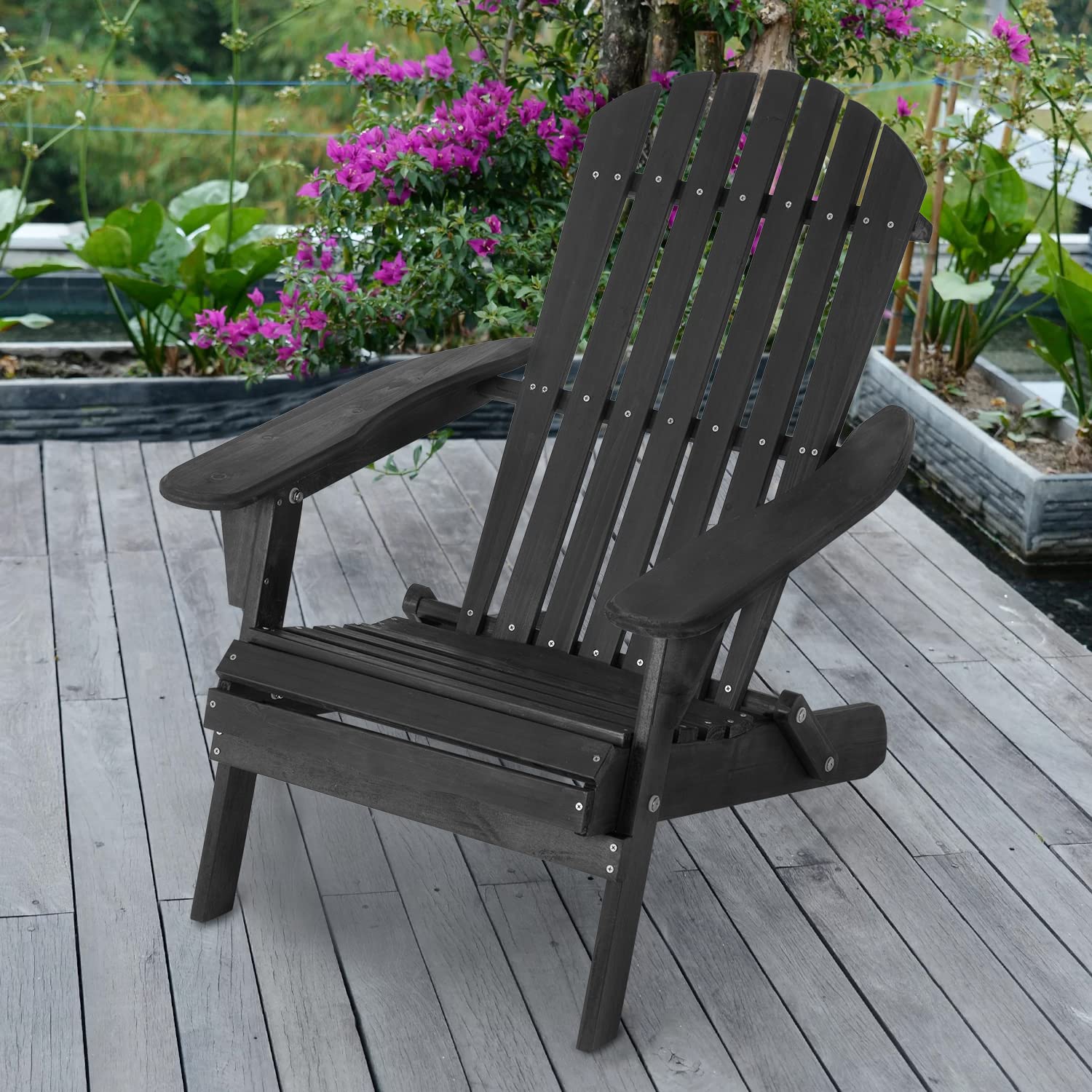 FDW Folding Adirondack Chair Set of 2 - Weather Resistant Pinewood Outdoor Chairs for Patio, Garden, Lawn, Backyard, Deck, Pool & Beach - Perfect for Relaxing, Sunbathing and Outdoor Gatherings