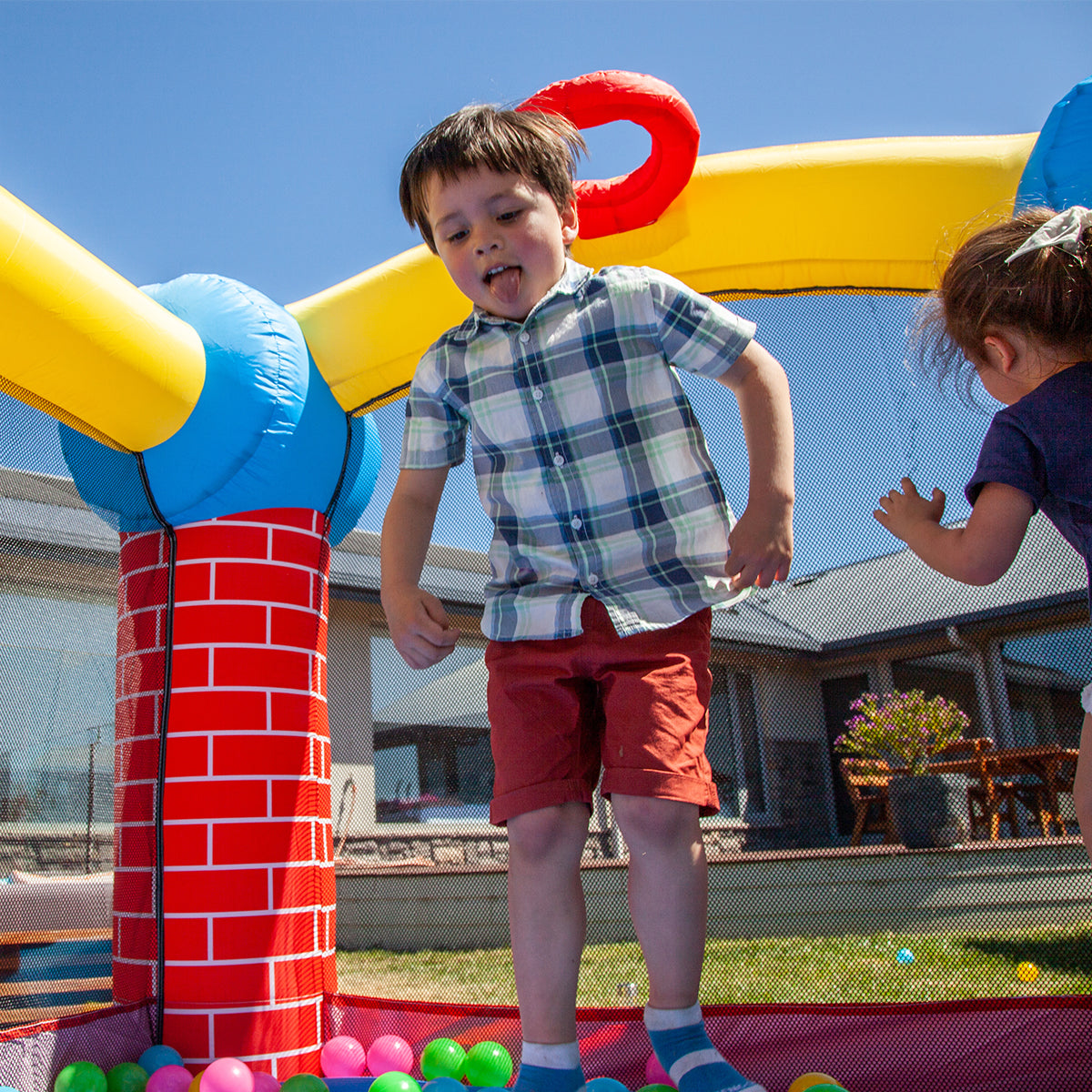 Bouncefort Mini Inflatable Castle for Kids - Portable Bouncy House with Air Pump - Perfect for Indoor/Outdoor Birthday Parties, Backyard Play & Family Gatherings