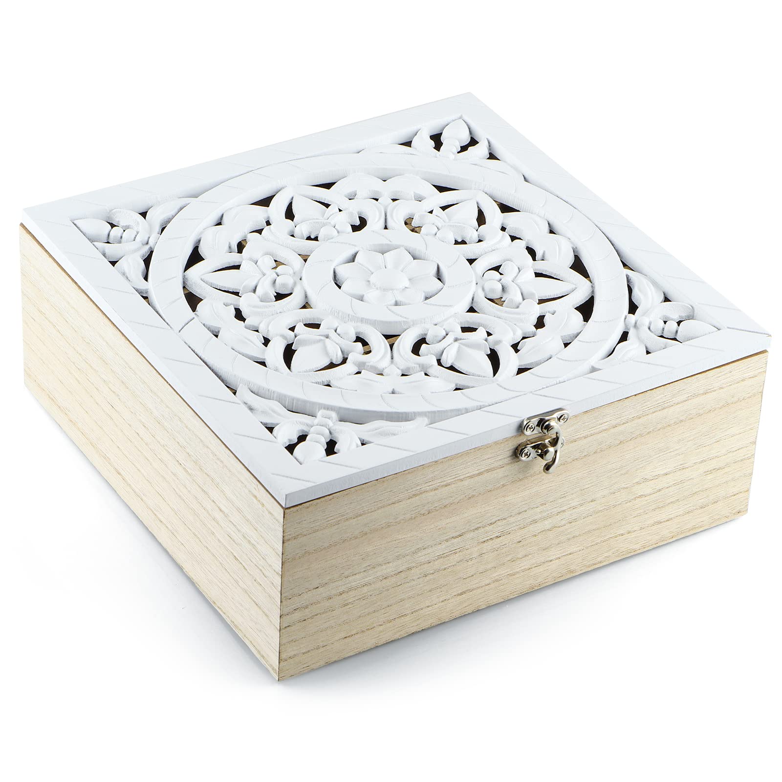 MOLIGOU Wooden Tea Bag Organizer - 9 Compartment Tea Storage Box with Floral Pattern Lid, Tea Bag Holder for Cabinet & Pantry - Perfect for Kitchen Organization & Tea Lovers Gift