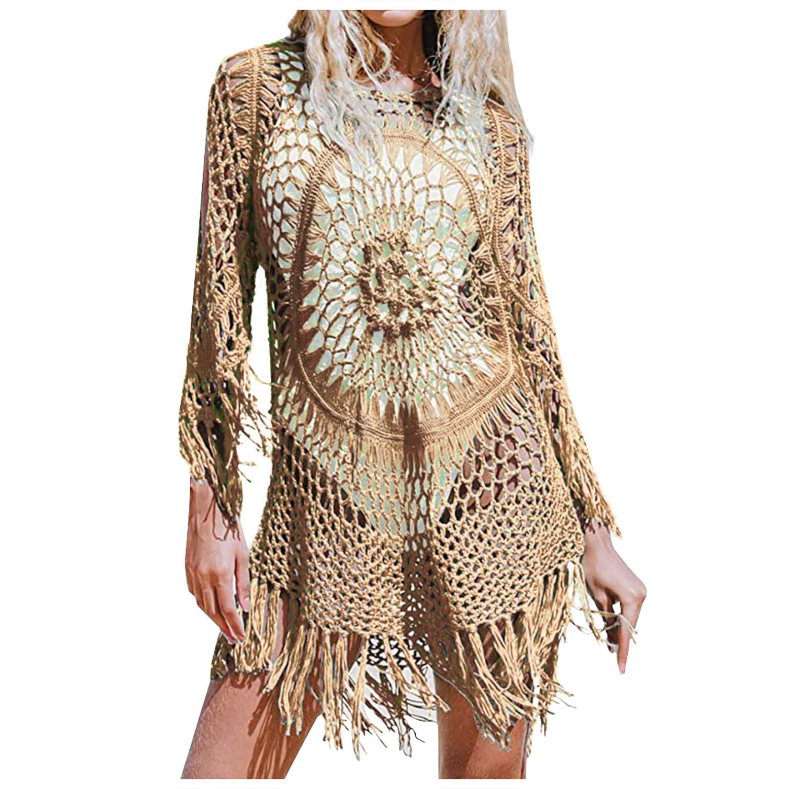 Women's Crochet Dress & Swim Cover Up - Tassel Bikini Beach Coverup for Pool, Vacation & Summer Outfits | Boho Chic Swimwear for Beach Parties & Resort Wear
