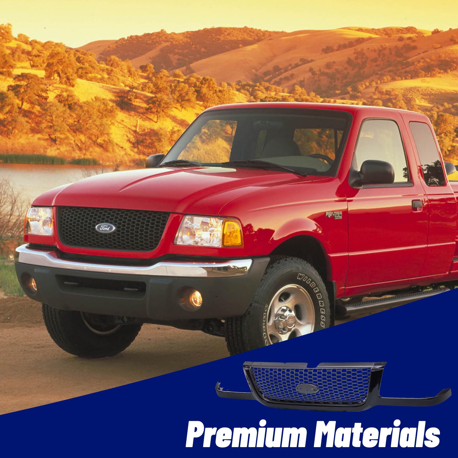 2001-2003 Ford Ranger Front Grille Replacement - OEM Style Grill Assembly (Part #FO1200395 3L5Z8200BA) for Pickup Truck - Perfect for Restoration & Off-Road Upgrades