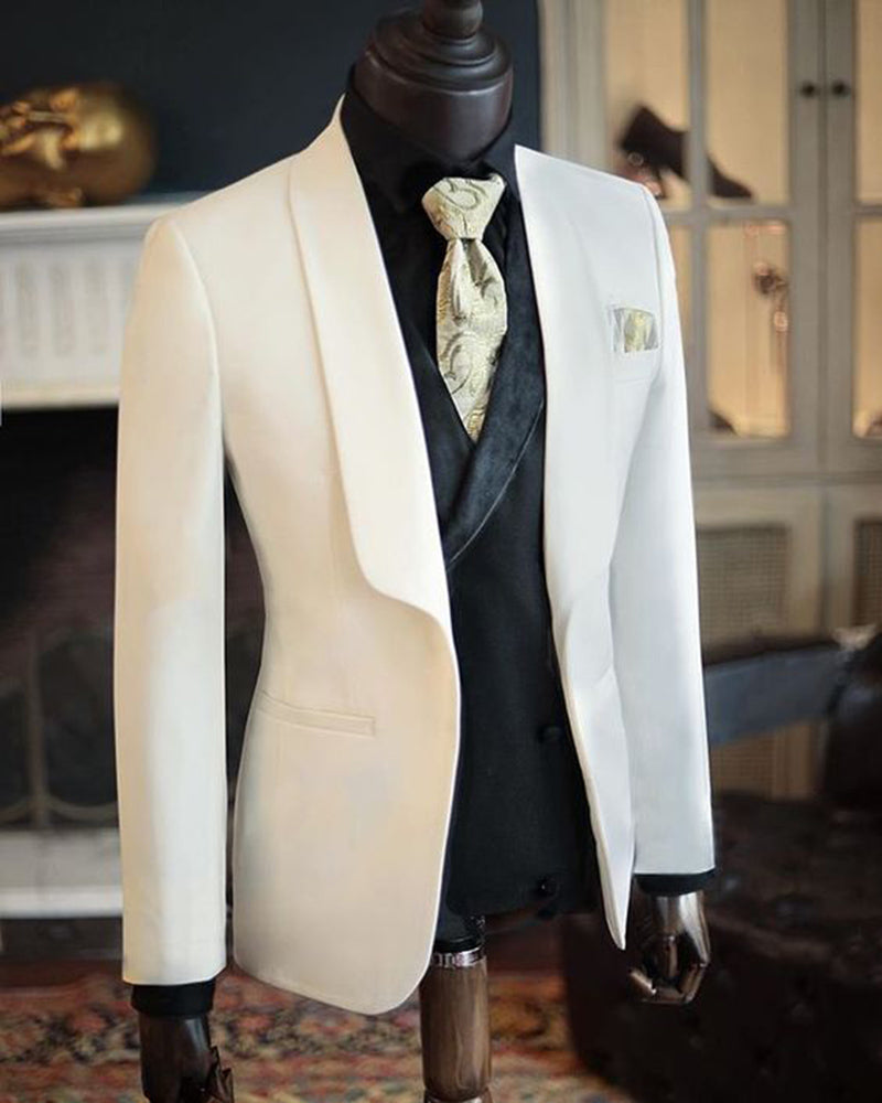 Men's Ivory Thick Winter Wedding Suits Blazer - Formal Dinner Tuxedo Jacket for Groom, Prom & Special Occasions