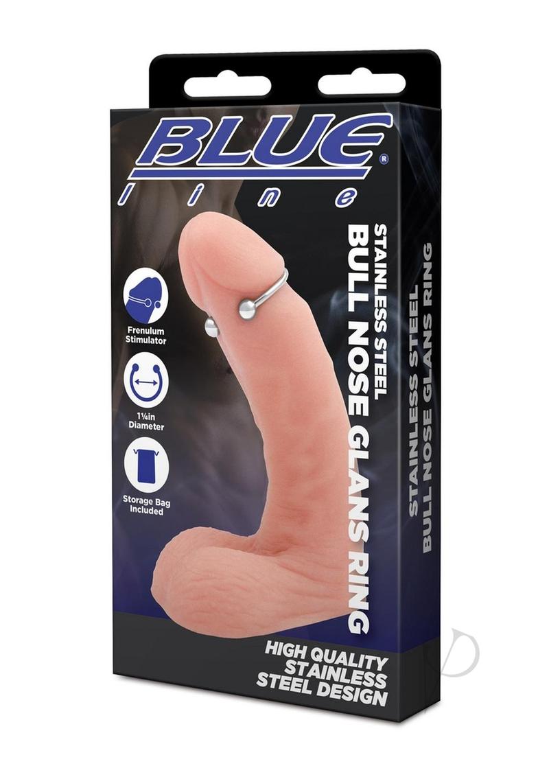 Premium 32mm Blue Line Bull Nose Glans Ring - Surgical Stainless Steel Cock Ring for Men's Enhancement & Intimate Pleasure - Perfect for Couples Play & Sensual Exploration