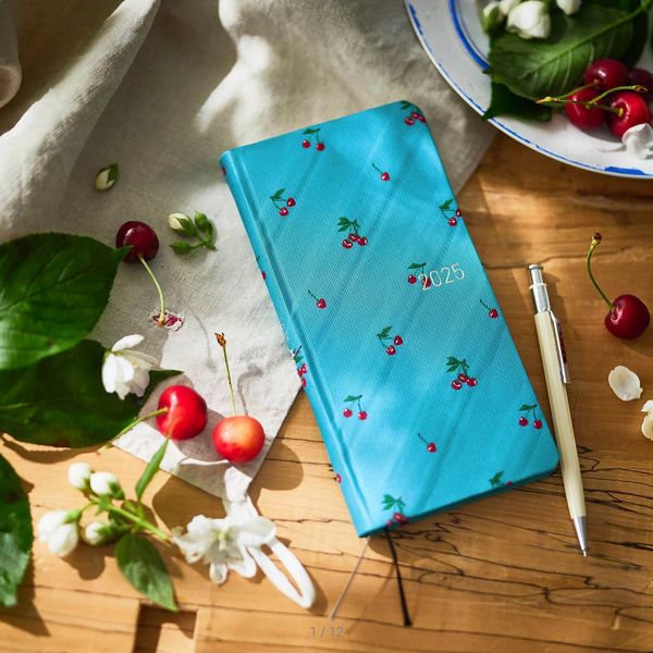 Hobonichi Weeks MEGA 2025 Planner - Cherry Bow & Tie Hardcover Weekly Notebook | English Edition | January Start, Monday Layout | Perfect for Work, School & Personal Organization