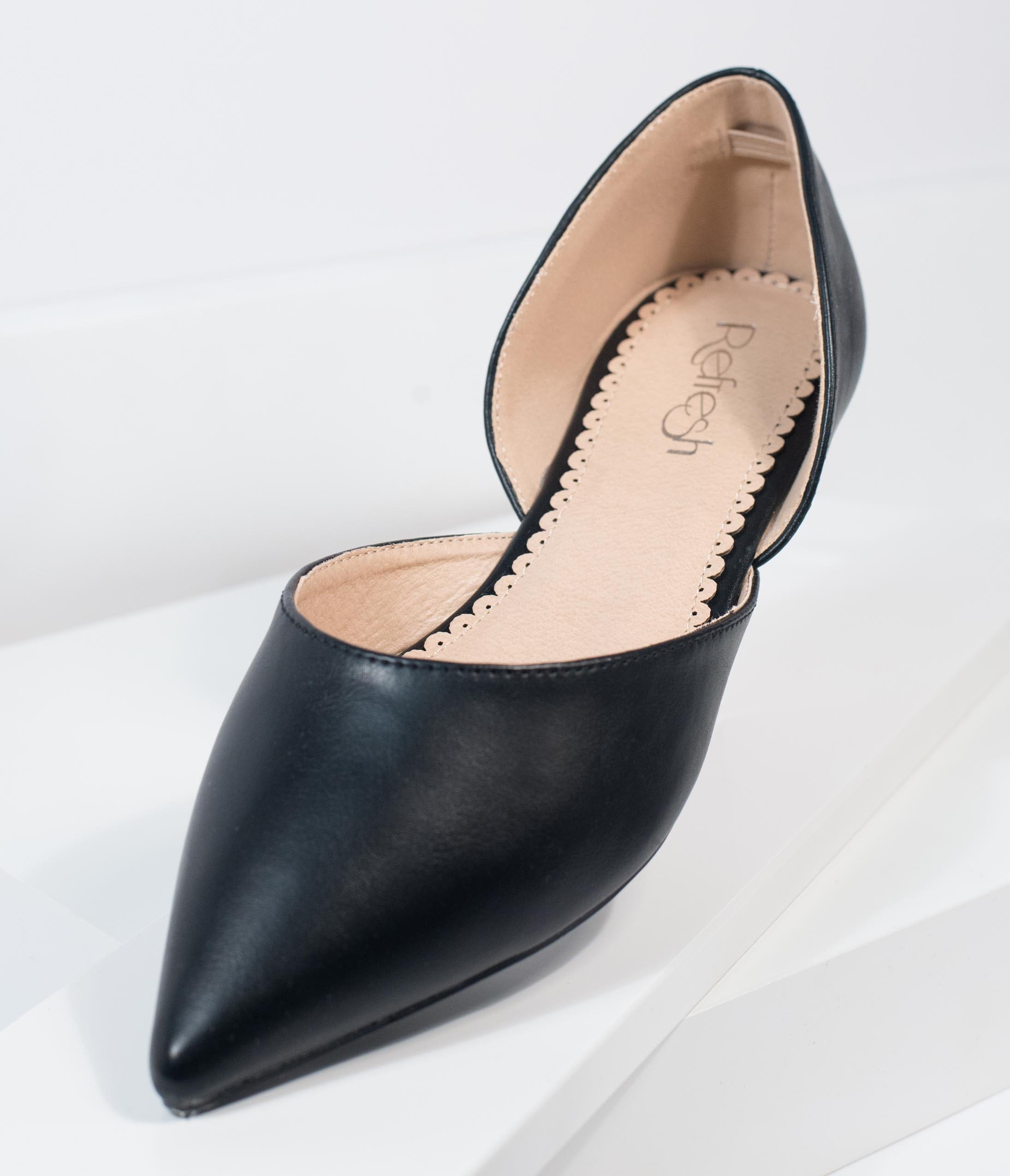 Stylish Black Leatherette Pointed Toe Flats for Women - Comfortable Office & Evening Shoes for Work, Parties and Special Occasions