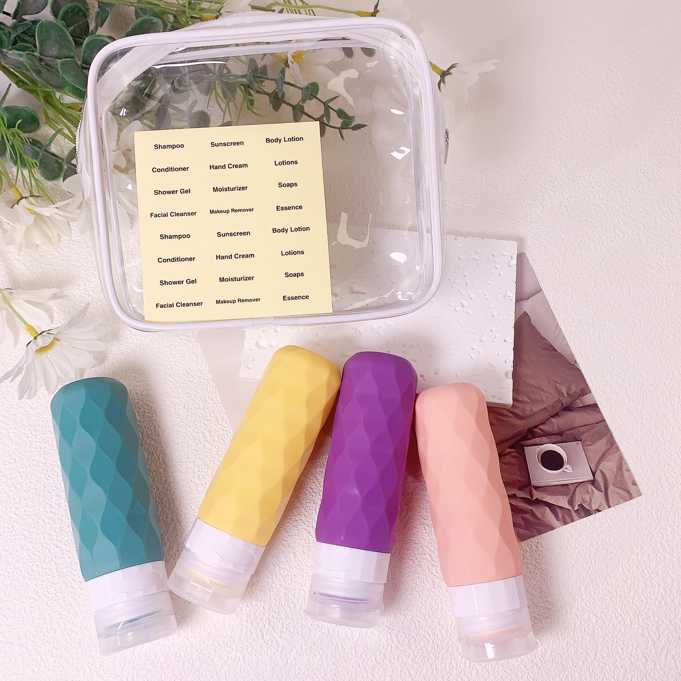 4-Pack 3oz TSA Approved Leak-Proof Silicone Travel Bottles for Shampoo, Lotion & Toiletries - Portable Squeeze Containers for Airplane, Gym & Vacation Essentials