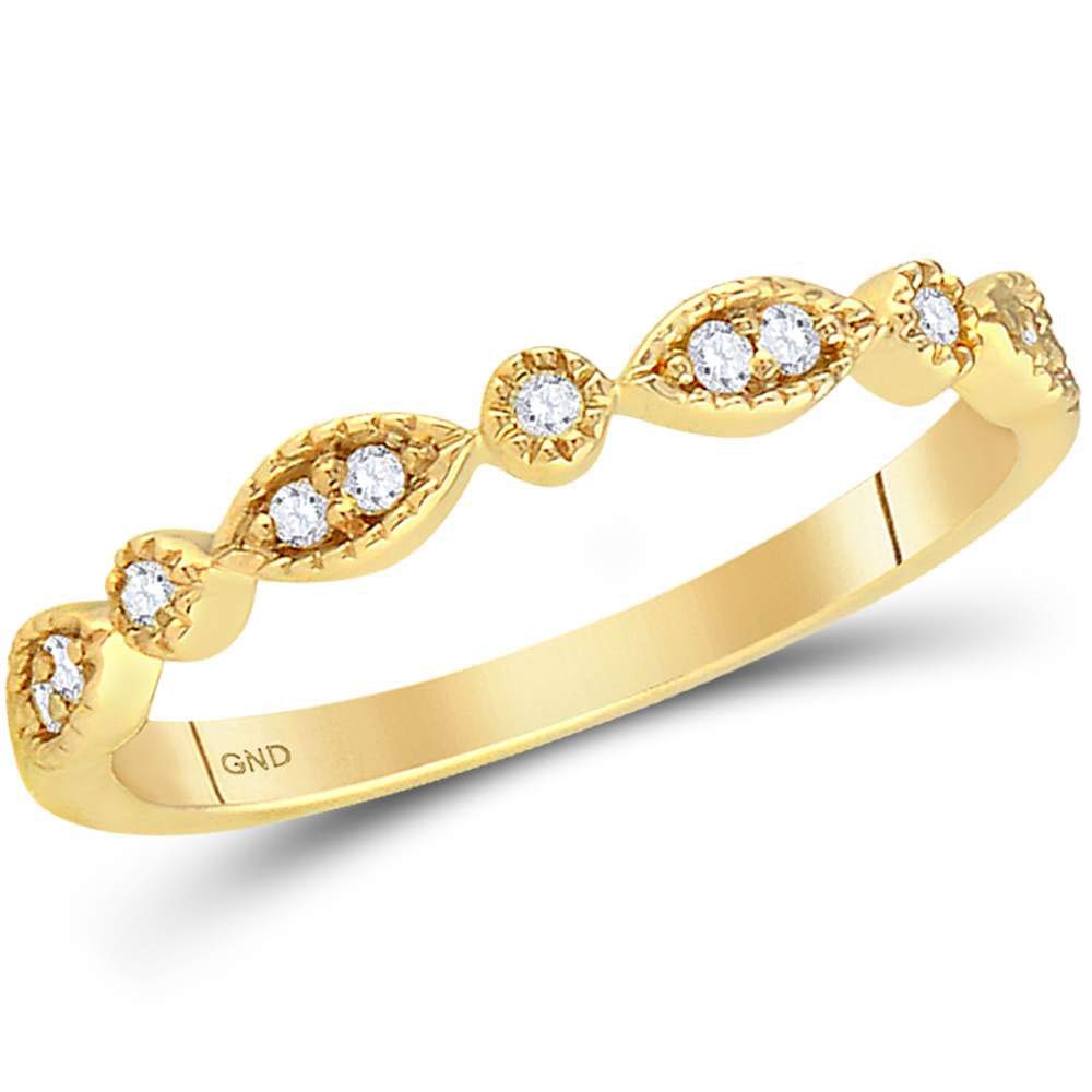 14K Yellow Gold Women's Round Diamond Stackable Band Ring - 1/10 CTTW, Dainty Wedding Ring, Anniversary Gift, Everyday Jewelry for Work & Special Occasions
