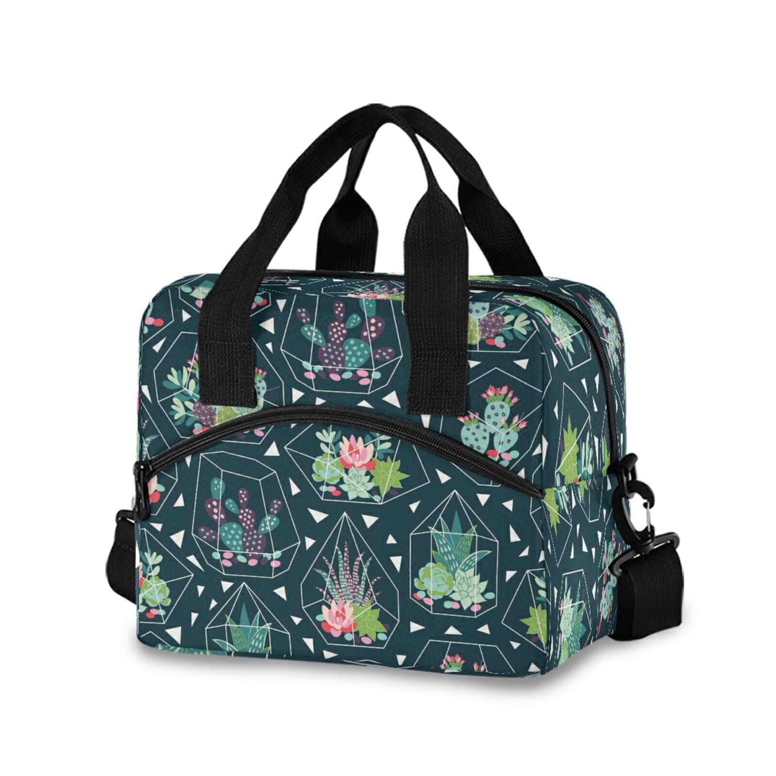 Reusable Insulated Lunch Bag with Adjustable Shoulder Strap - Thermal Cooler Tote for Office, School & Outdoor Picnics | Cactus Succulent Design | Perfect for Work, Hiking & Beach Trips