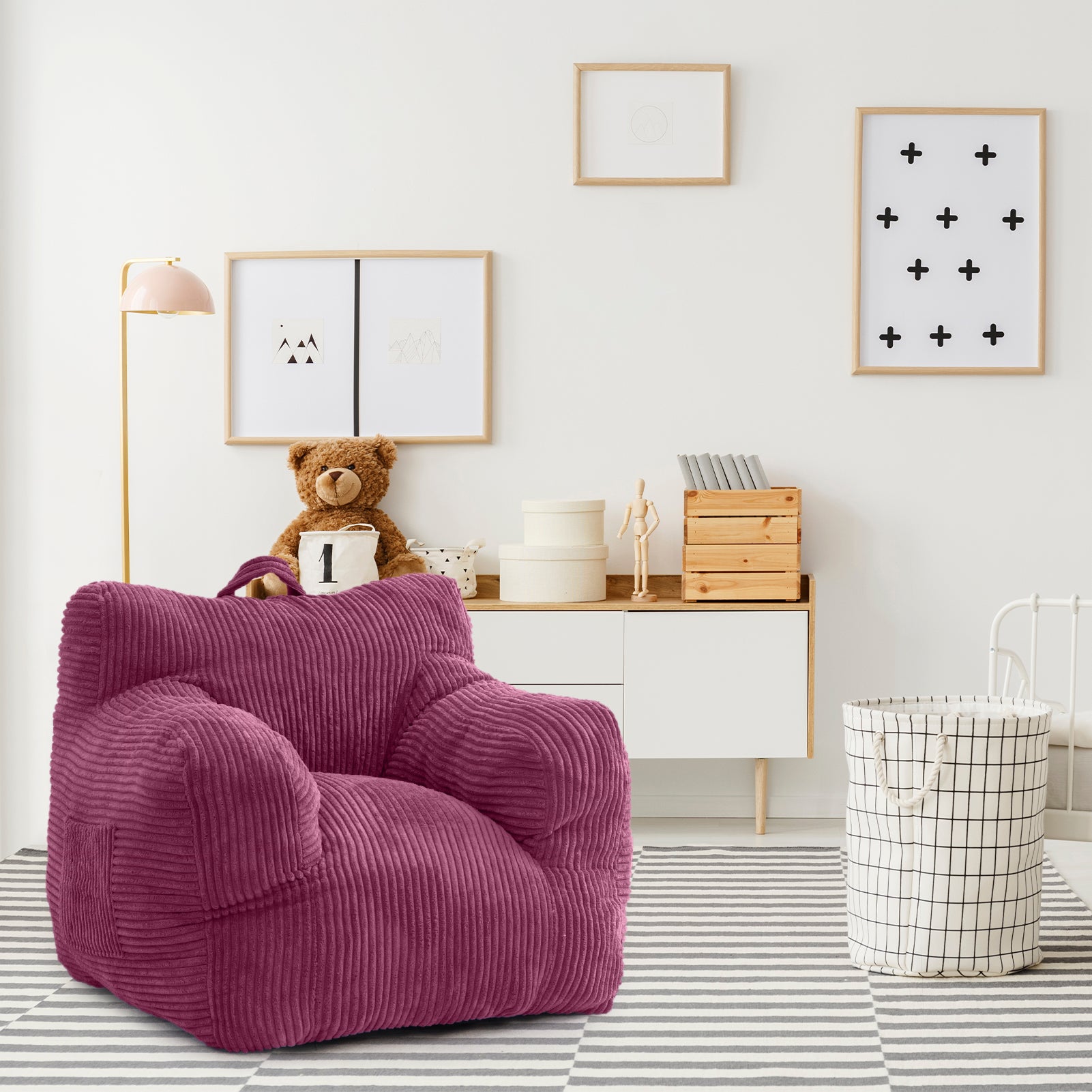 MAXYOYO Kids Bean Bag Chair - Corduroy Bean Bag Couch with Armrests for Children's Room, Nursery & Playroom (Rose Pink) - Perfect for Reading, Gaming & Relaxing